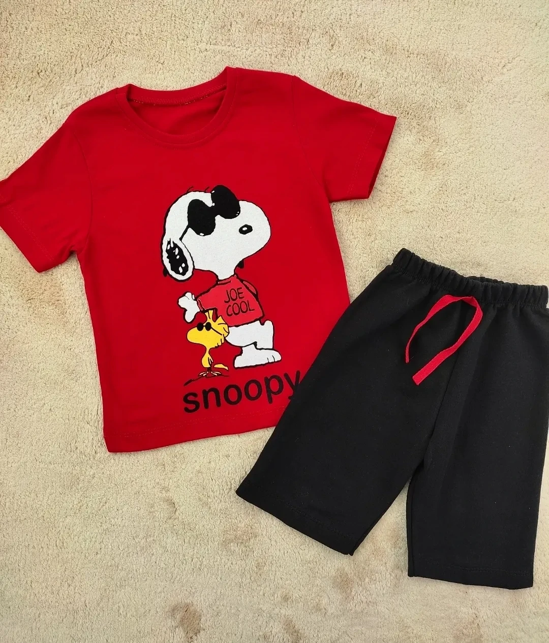 Çocuk Takım 3-7 Yaş Snoopy Ve Arkadaşı Baskılı Kırmızı 