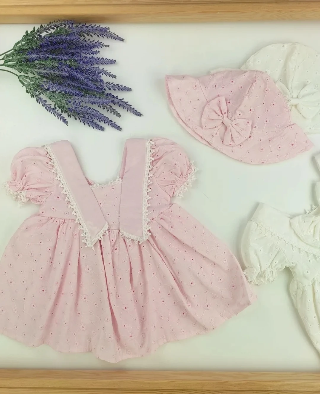 Kız Bebek Elbise 9-24 Ay Güpürlü Şapkalı Pembe 