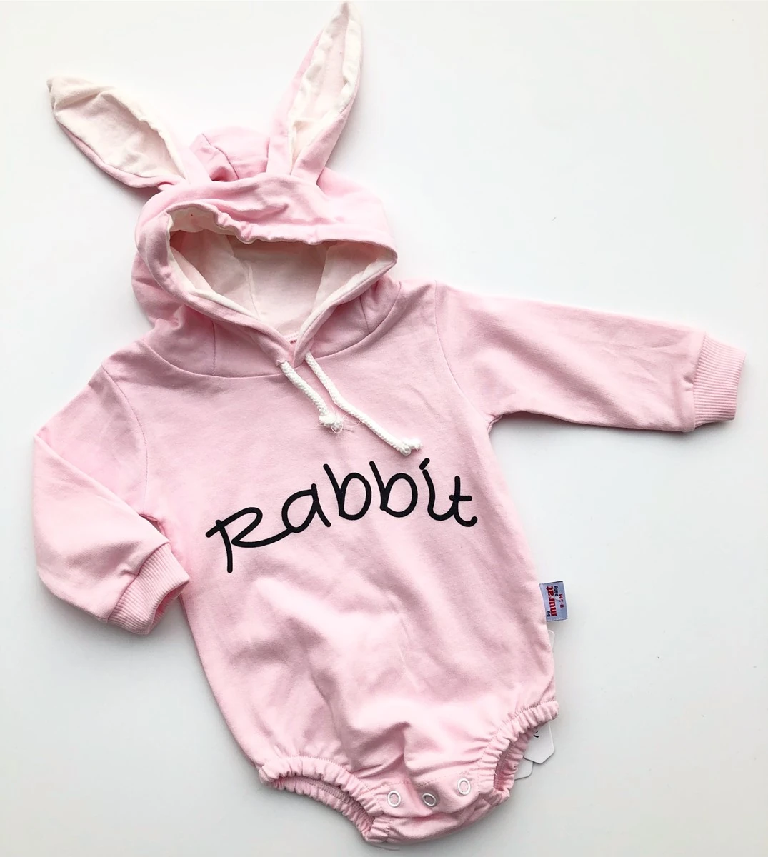 Rabbit baskılı Kapşonlu çıtçıtlı sweet pembe 