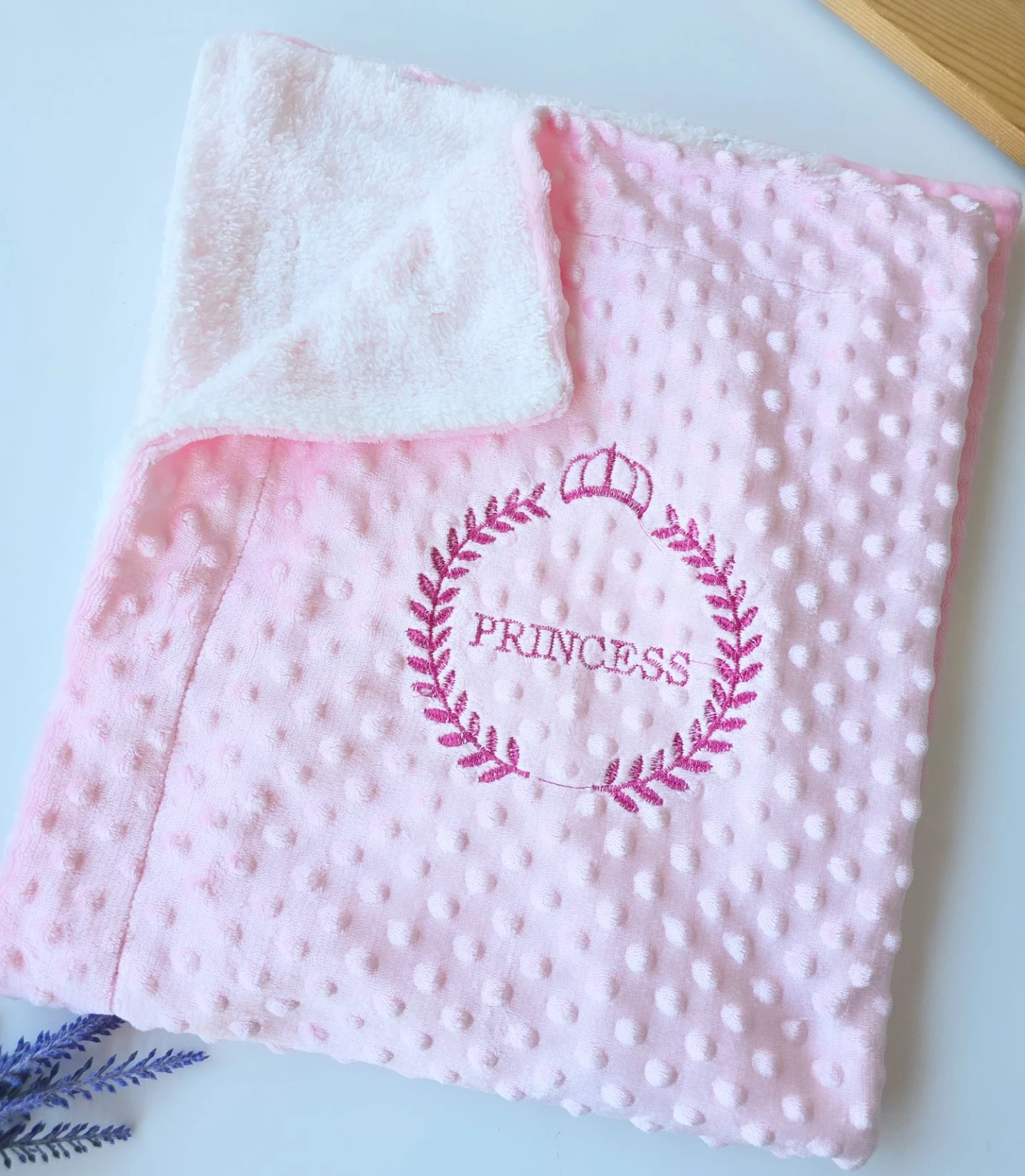 Bebek Battaniye Nohut İçi Wellsoftlu Prenses Nakışlı Pembe 