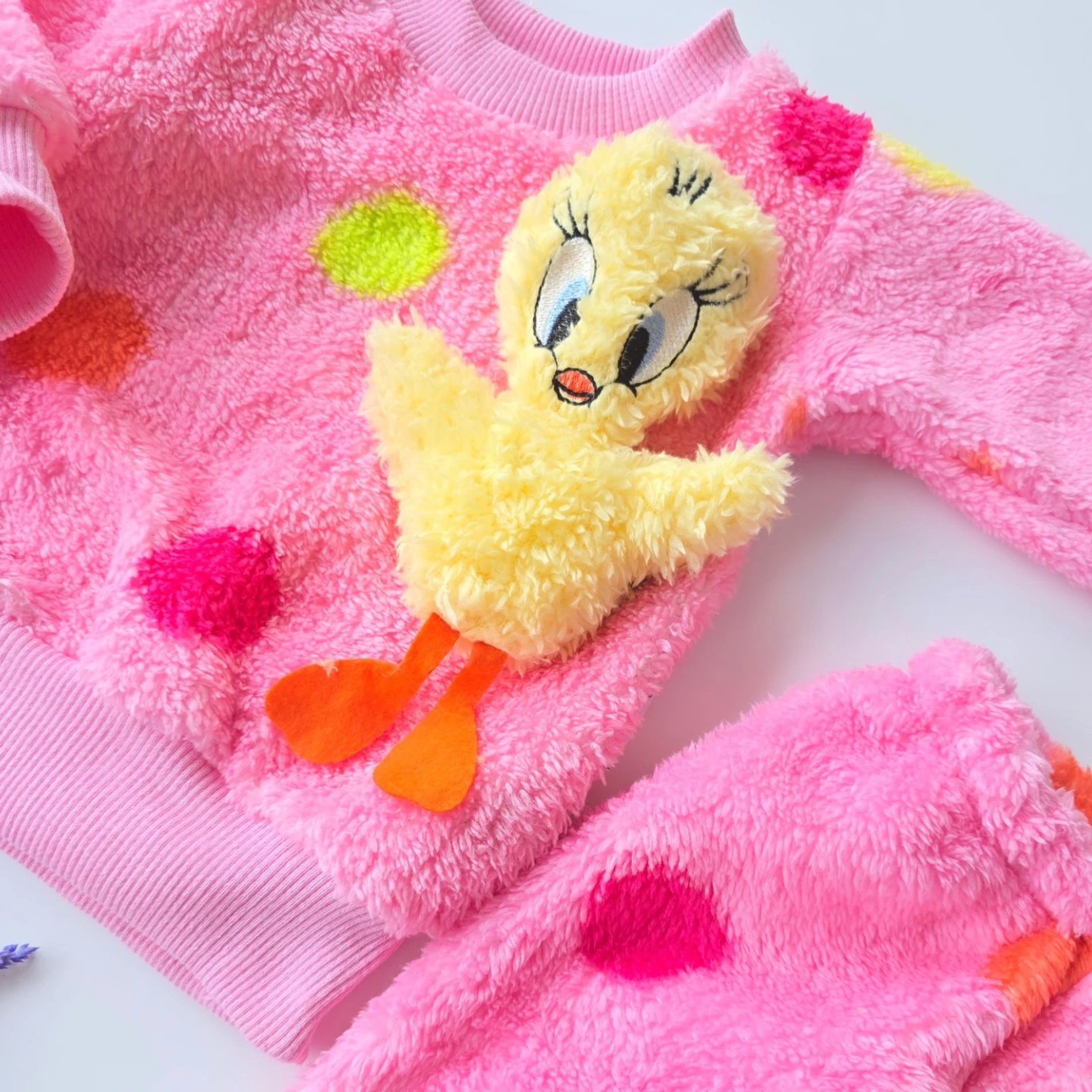 Bebek Takım Wellsoft kumaş Tweety nakışlı Pembe