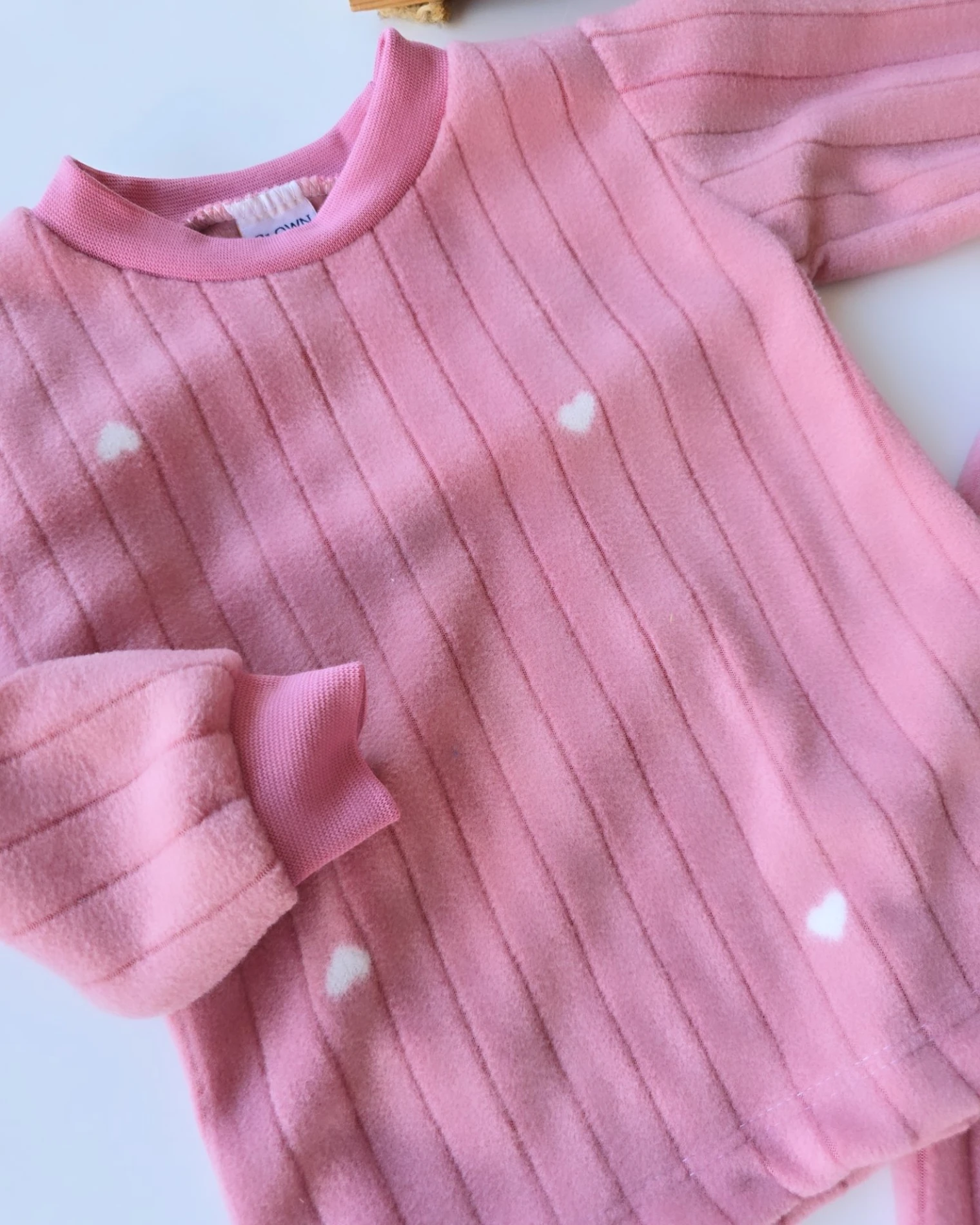 Bebek Takım Polar Kumaş Pijama Kalp Desenli Pembe 1-4 Yaş