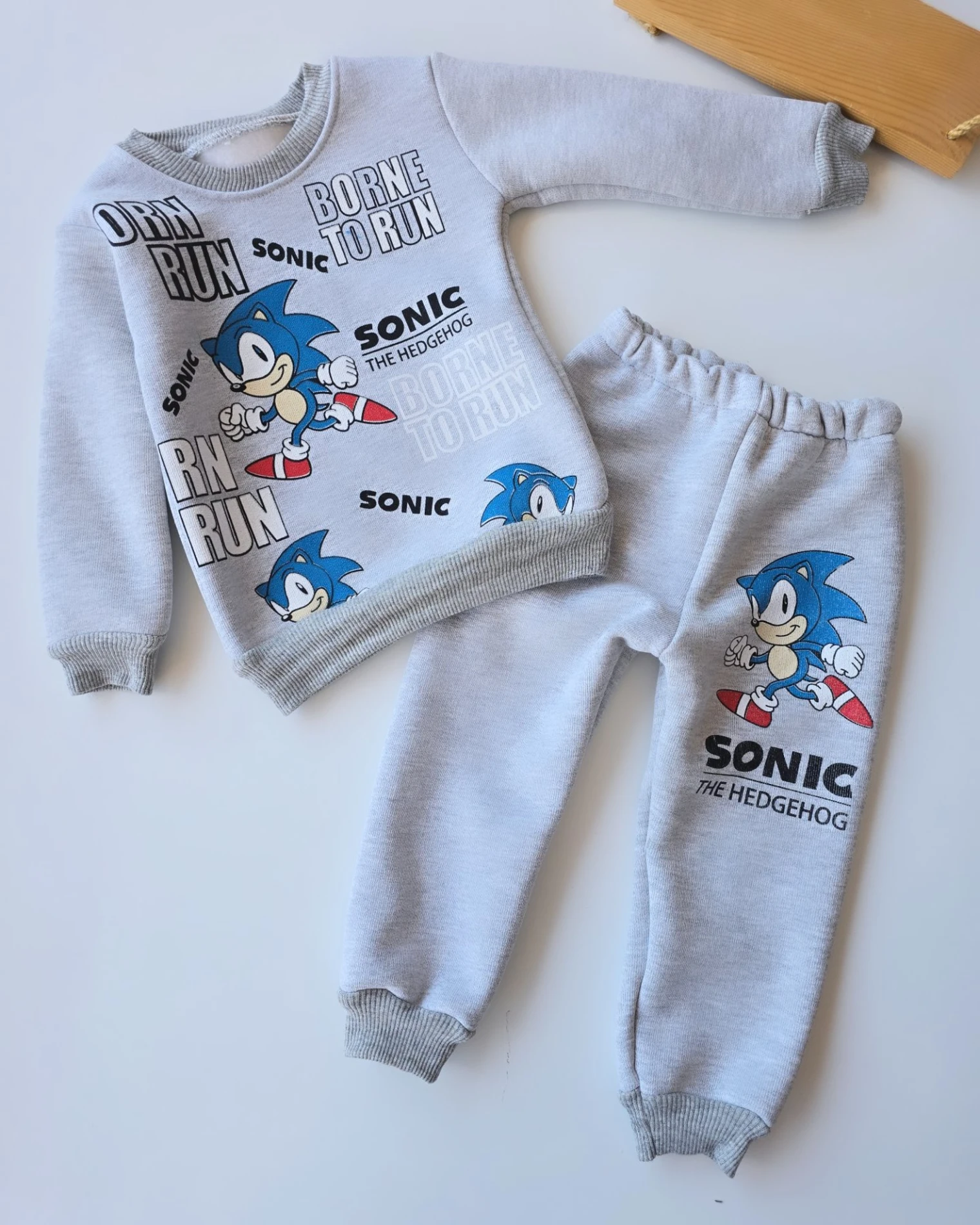 Bebek Takım Sonic Baskılı 3 İp Şardonlu Gri 1-4 Yaş