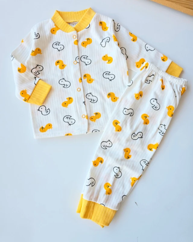 Bebek Takım Civciv Baskılı Pijama Çıtçıtlı 