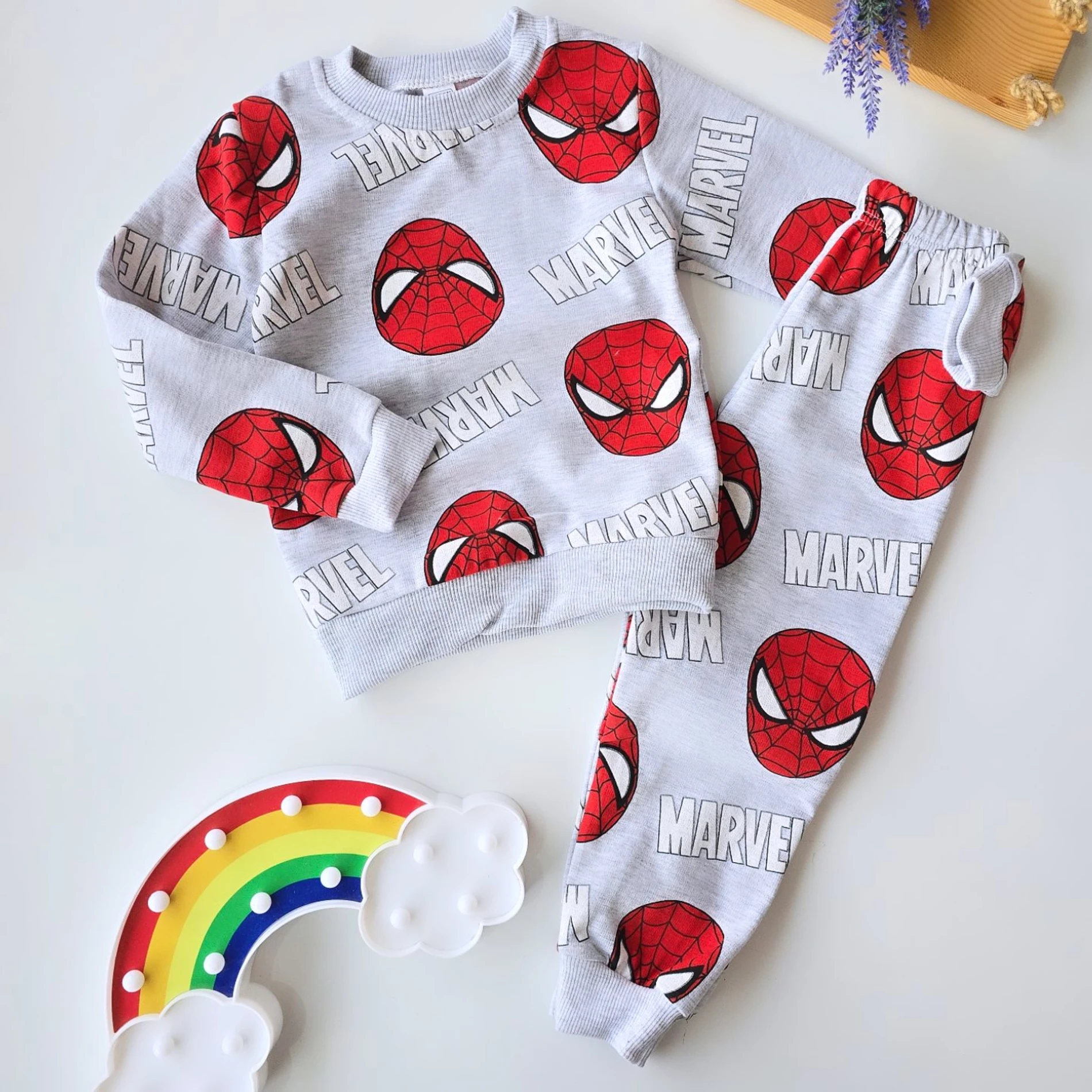 Çocuk takım spiderman baskılı gri renk  
