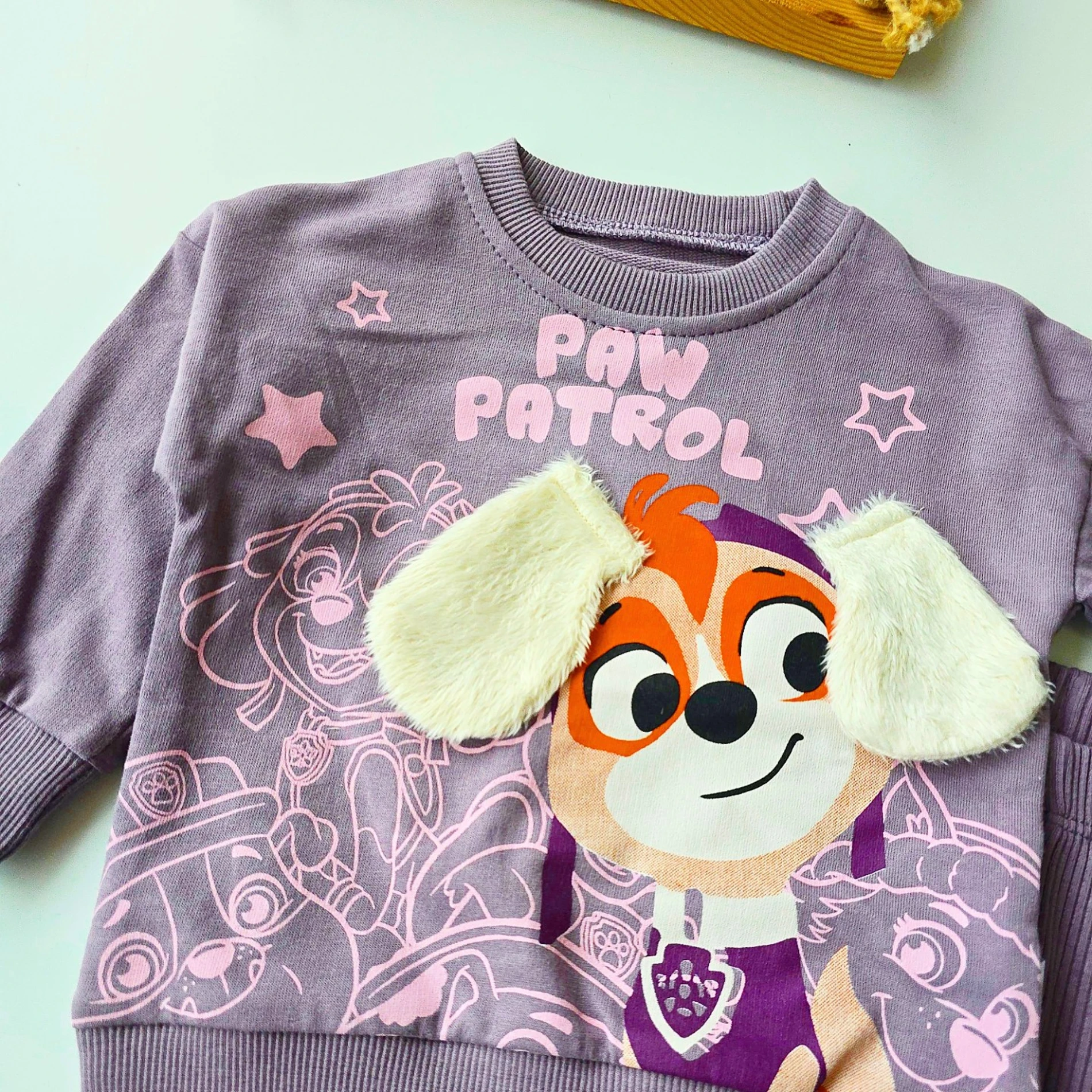 Bebek takım paw patrol baskılı 3d kulak detaylı taytlı 6-24 ay mor