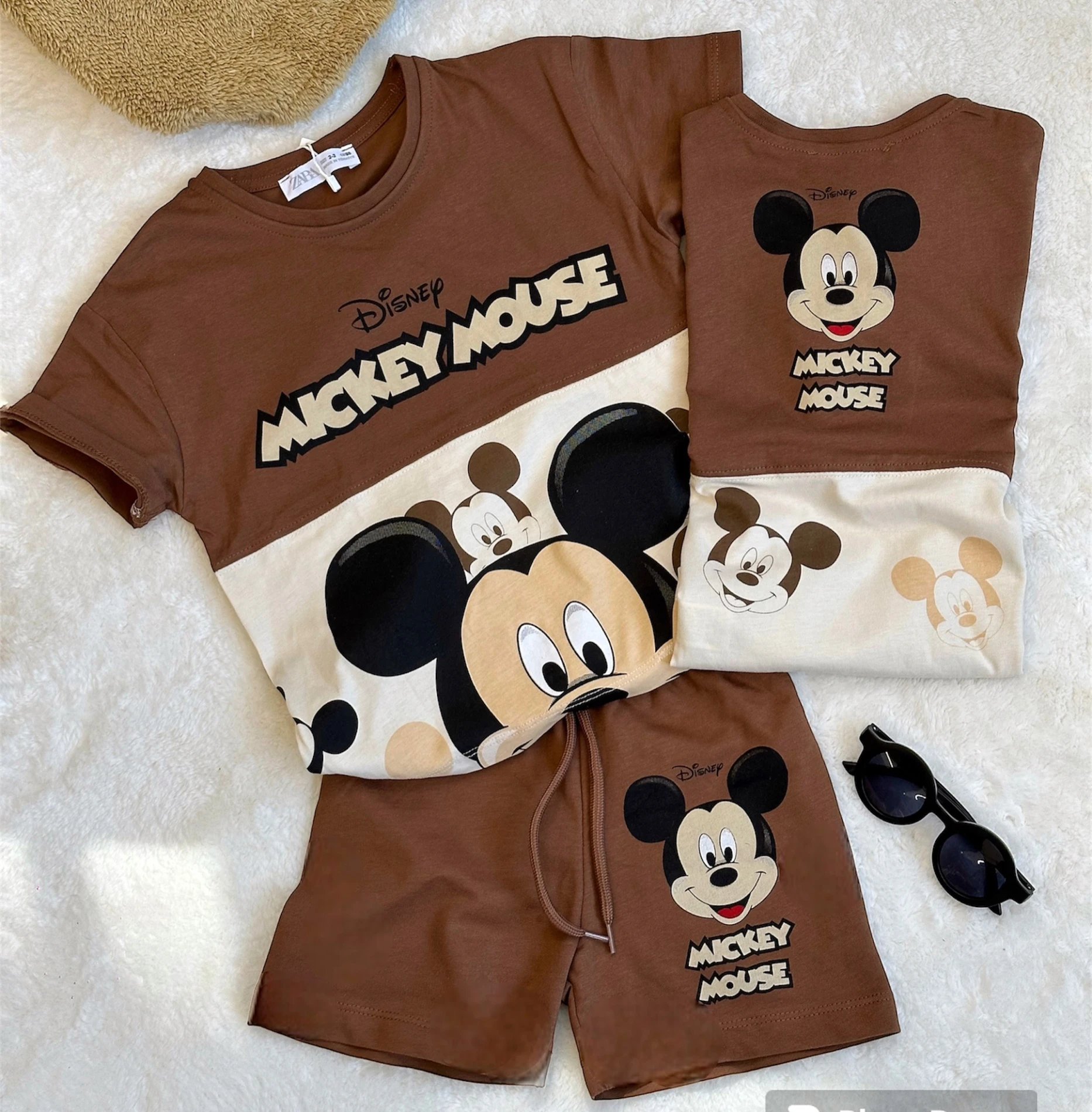Çocuk Takım Disney Mickey Baskılı Kahverengi 2-8 Yaş Arası