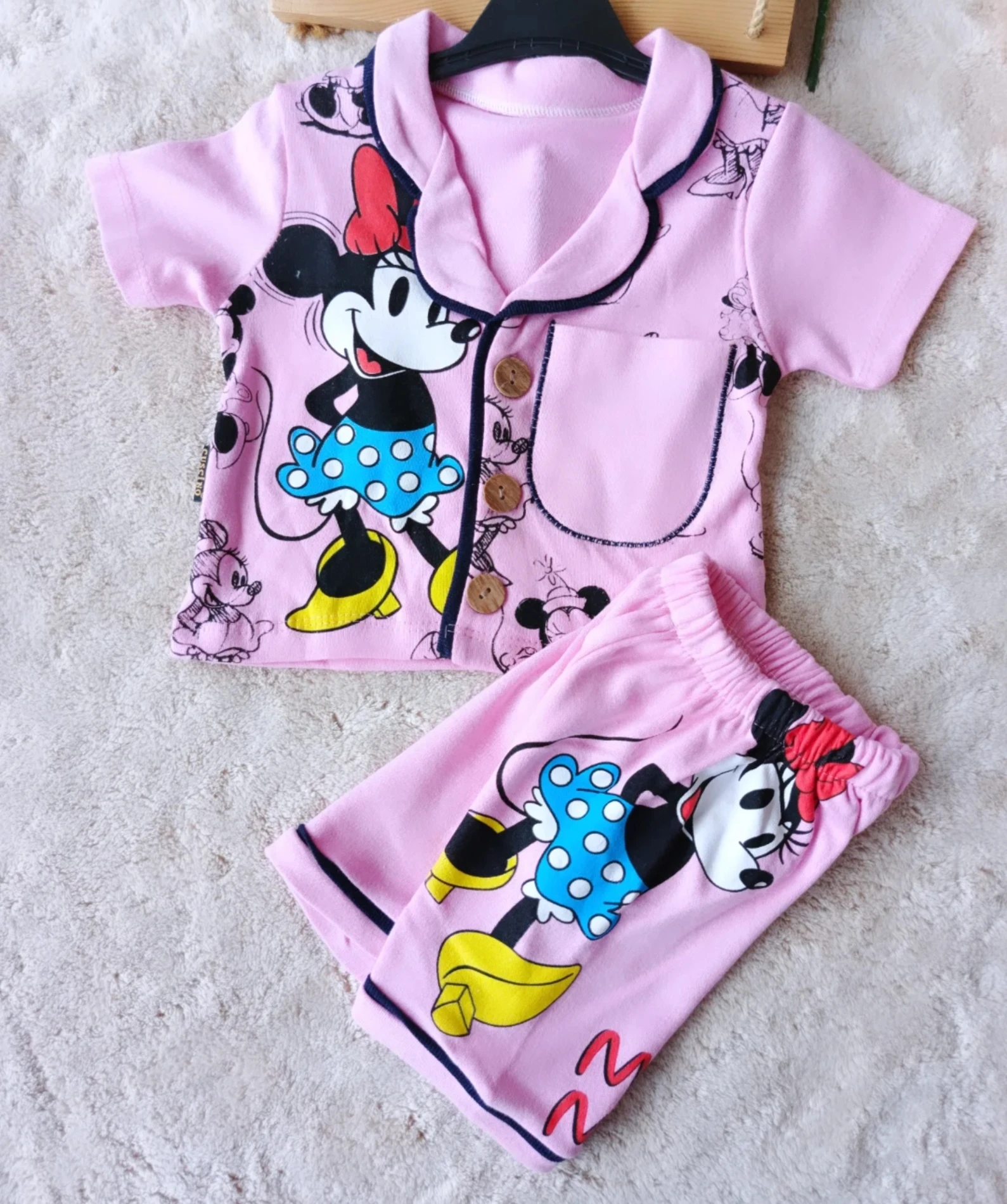 Bebek Takım Minnie Düğmeli Pijama Pembe 6-18 Ay 