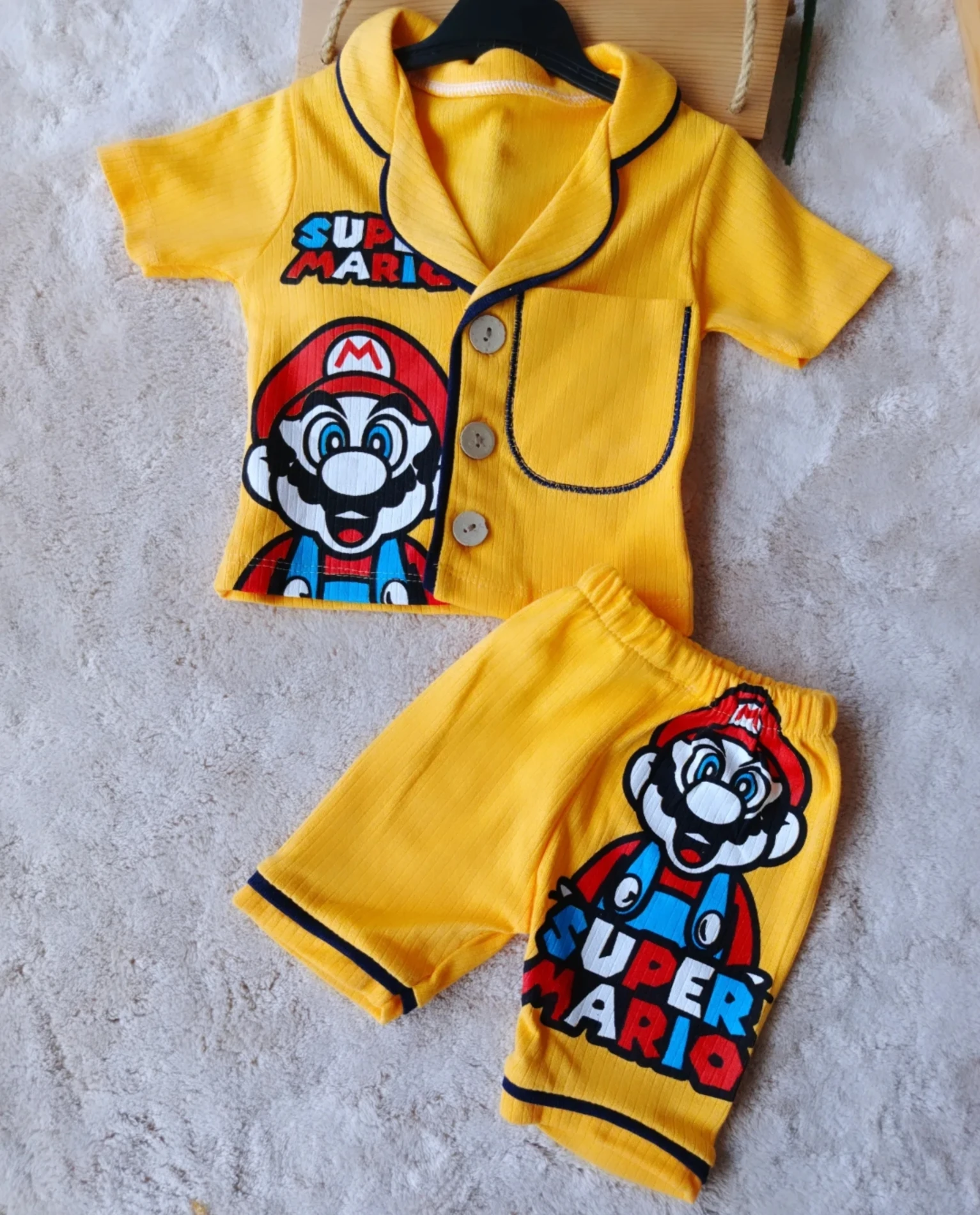 Bebek Takım Süper Mario Düğmeli Pijama Sarı 6-18 Ay 