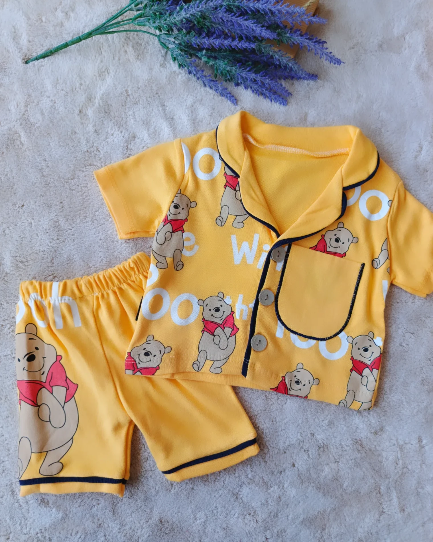 Bebek Takım Pooh Baskılı Yakalı Pijama Sarı 6-18 Ay