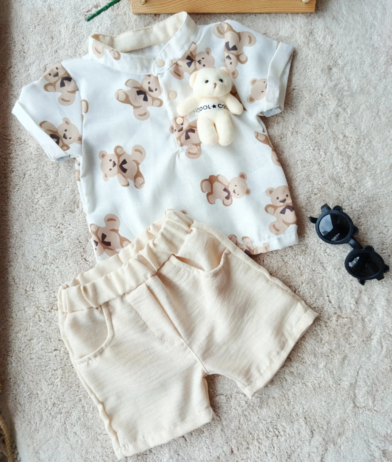 Bebek Takım Küçük ayı desenli gömlekli 3-12 ay