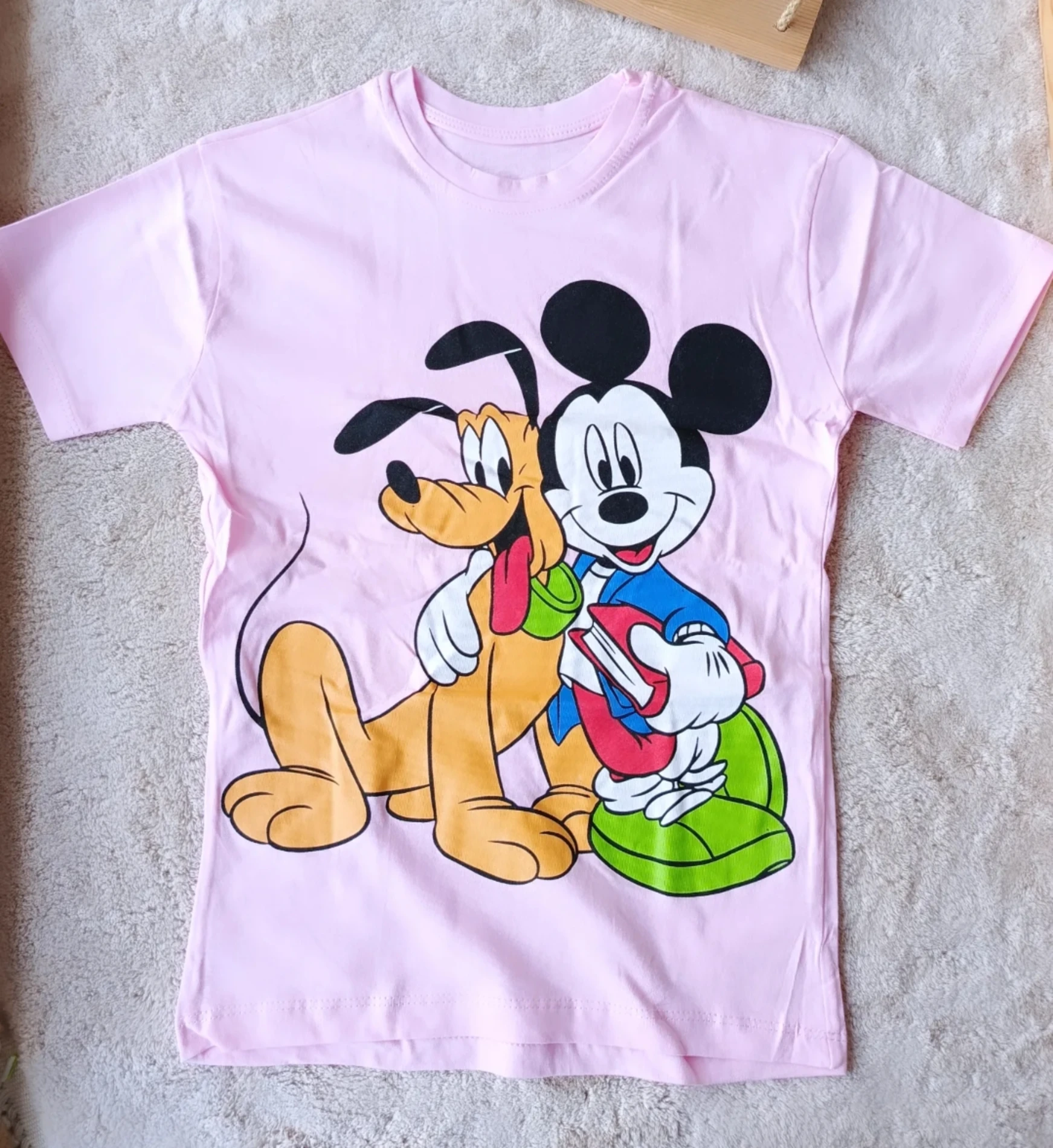 Çocuk Kız Tshirt Mickey Goofy Baskılı 4-12 Yaş Pembe