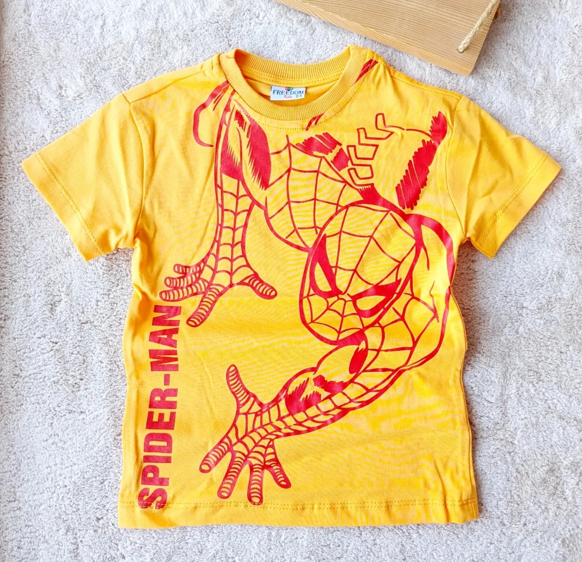 Çocuk Tshirt Spider Baskılı 2-8 Yaş Sarı
