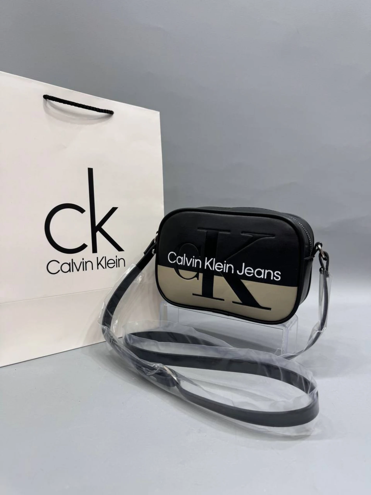 Bayan Çanta Ck Baskılı Küçük Boy Siyah-Krem 