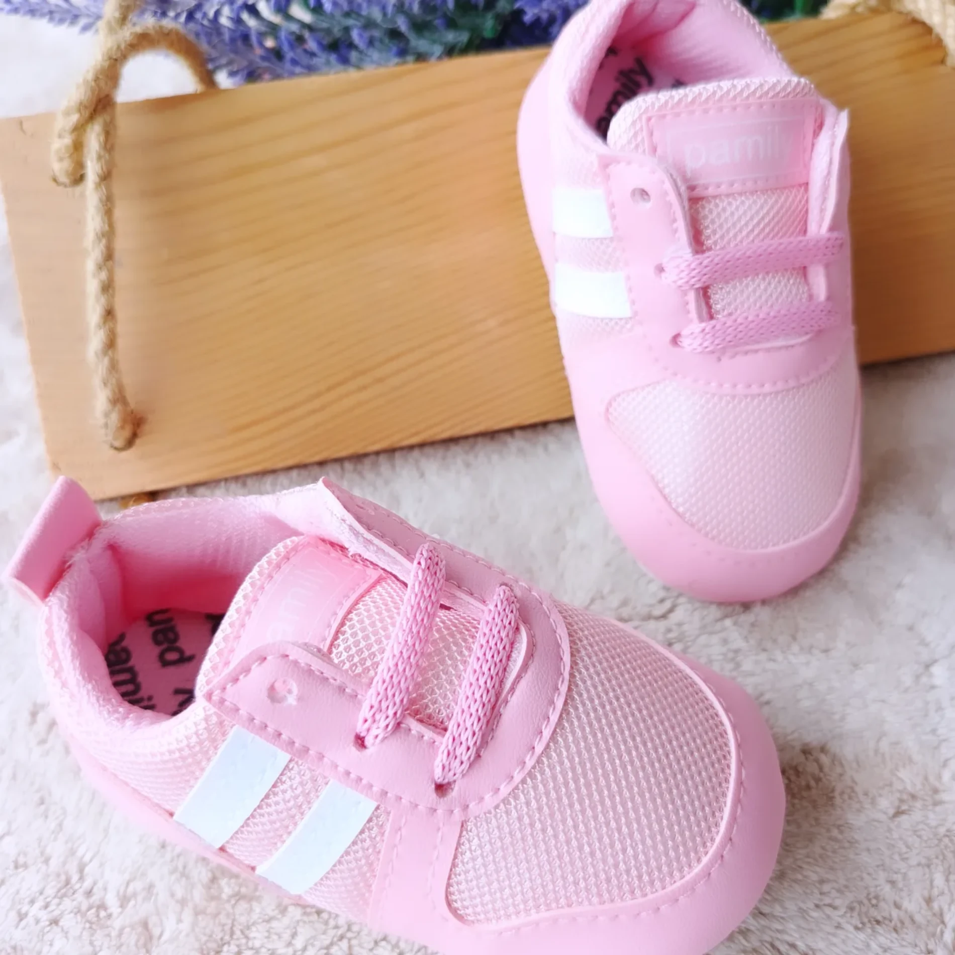 Bebek Ayakkabı Pembe Çift Beyaz Çizgili 18-19 numara