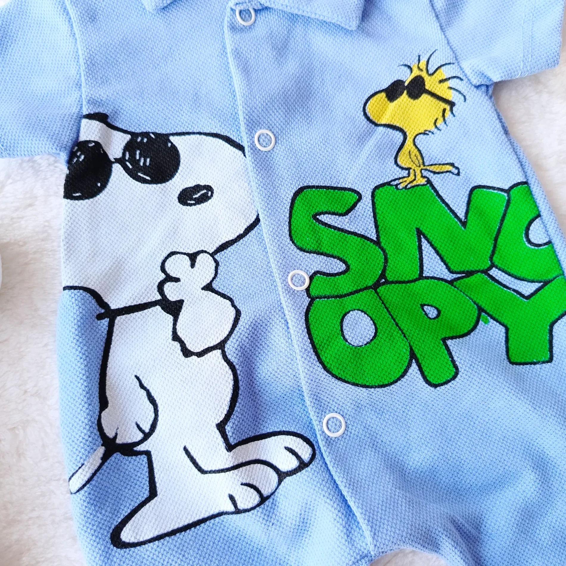 Bebek Tulum Yazlık Yakalı Snoopy Baskılı 0-12 Ay