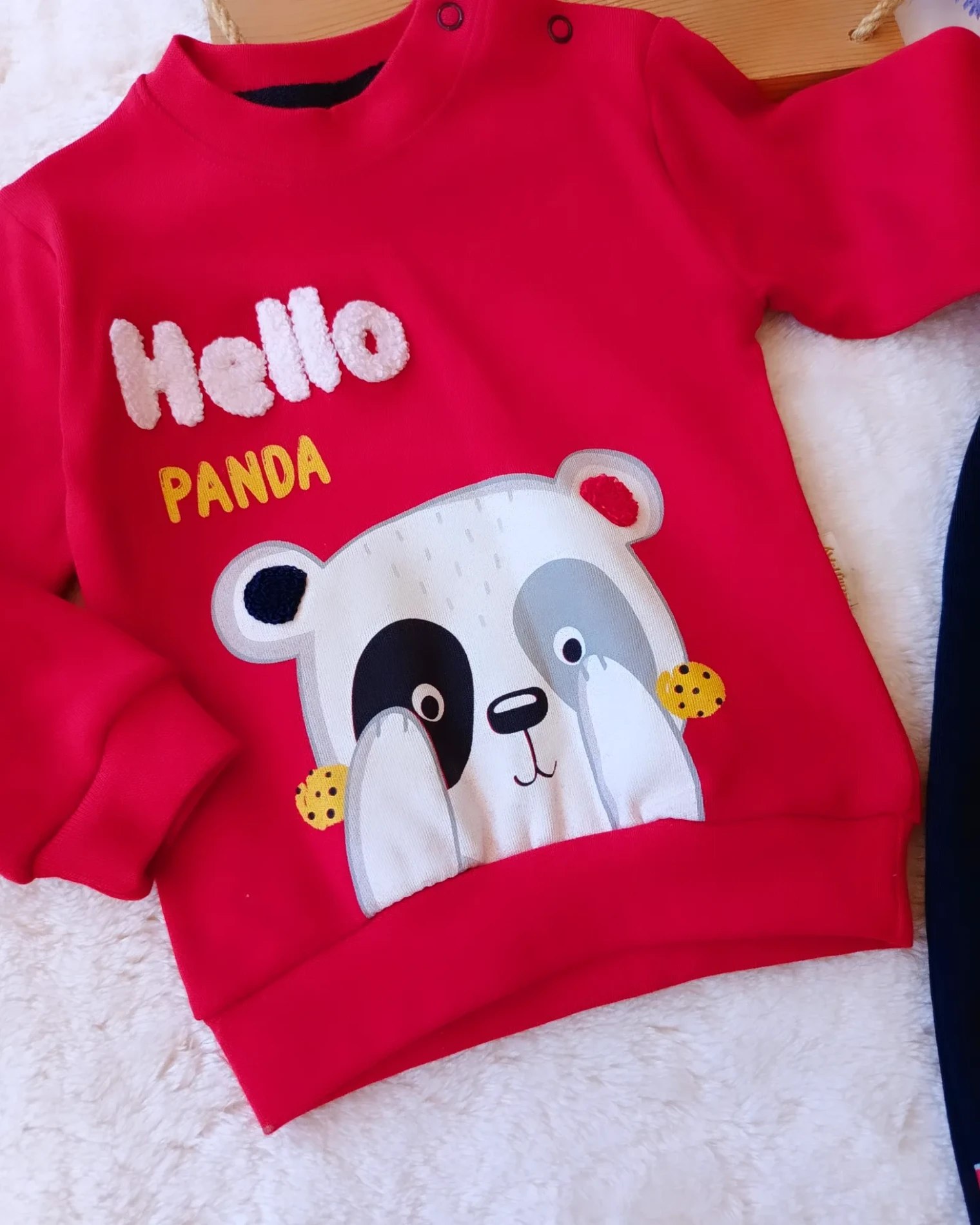 Bebek Takım Hello Panda Baskılı 12 Ay Kırmızı