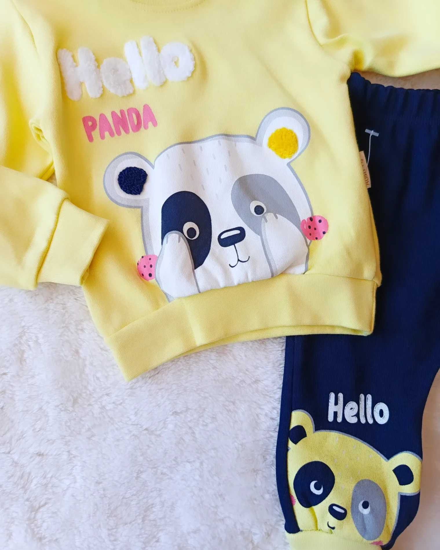 Bebek Takım Hello Panda Baskılı 6-12 Ay Sarı