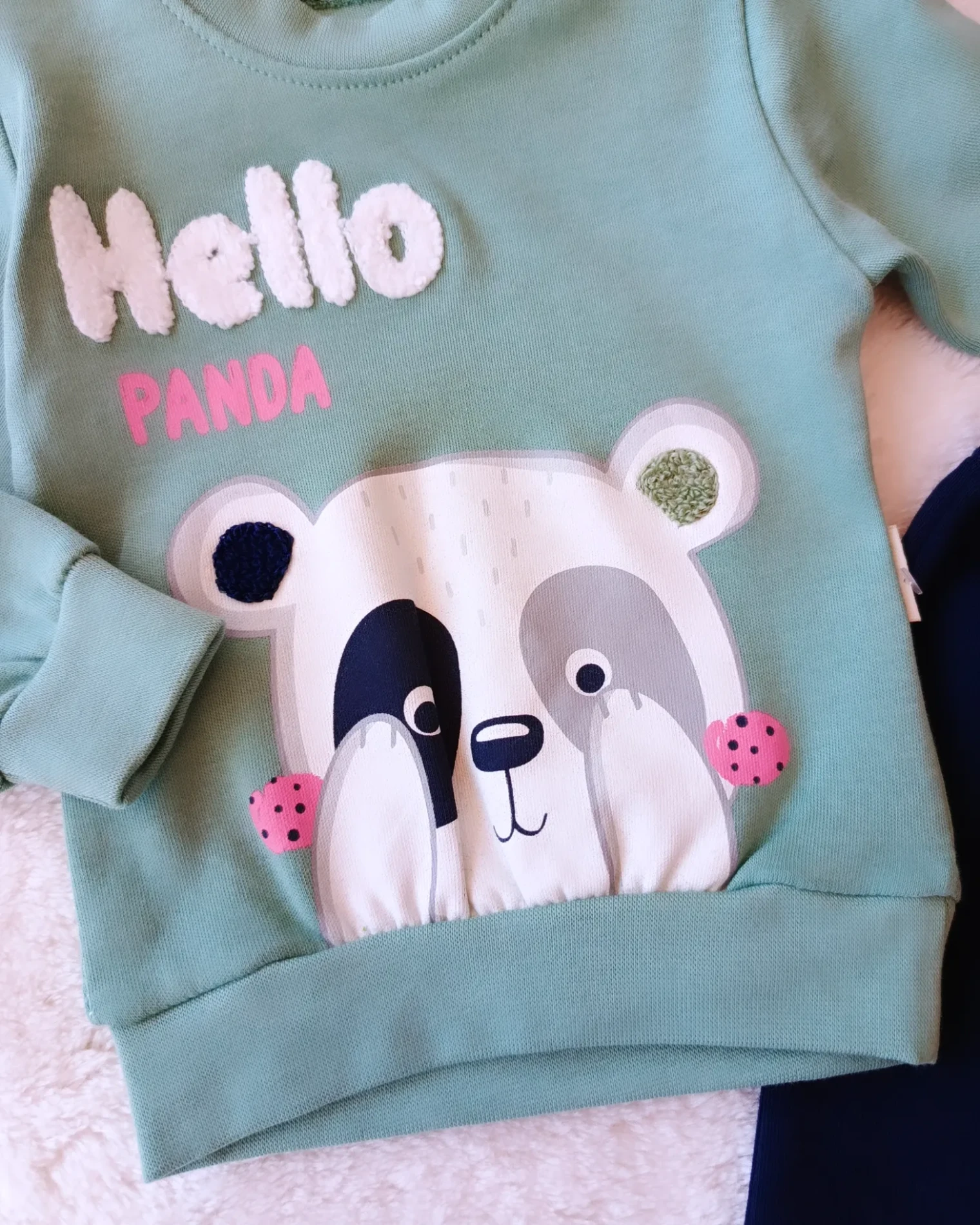 Bebek Takım Hello Panda Baskılı 6 Ay Yeşil