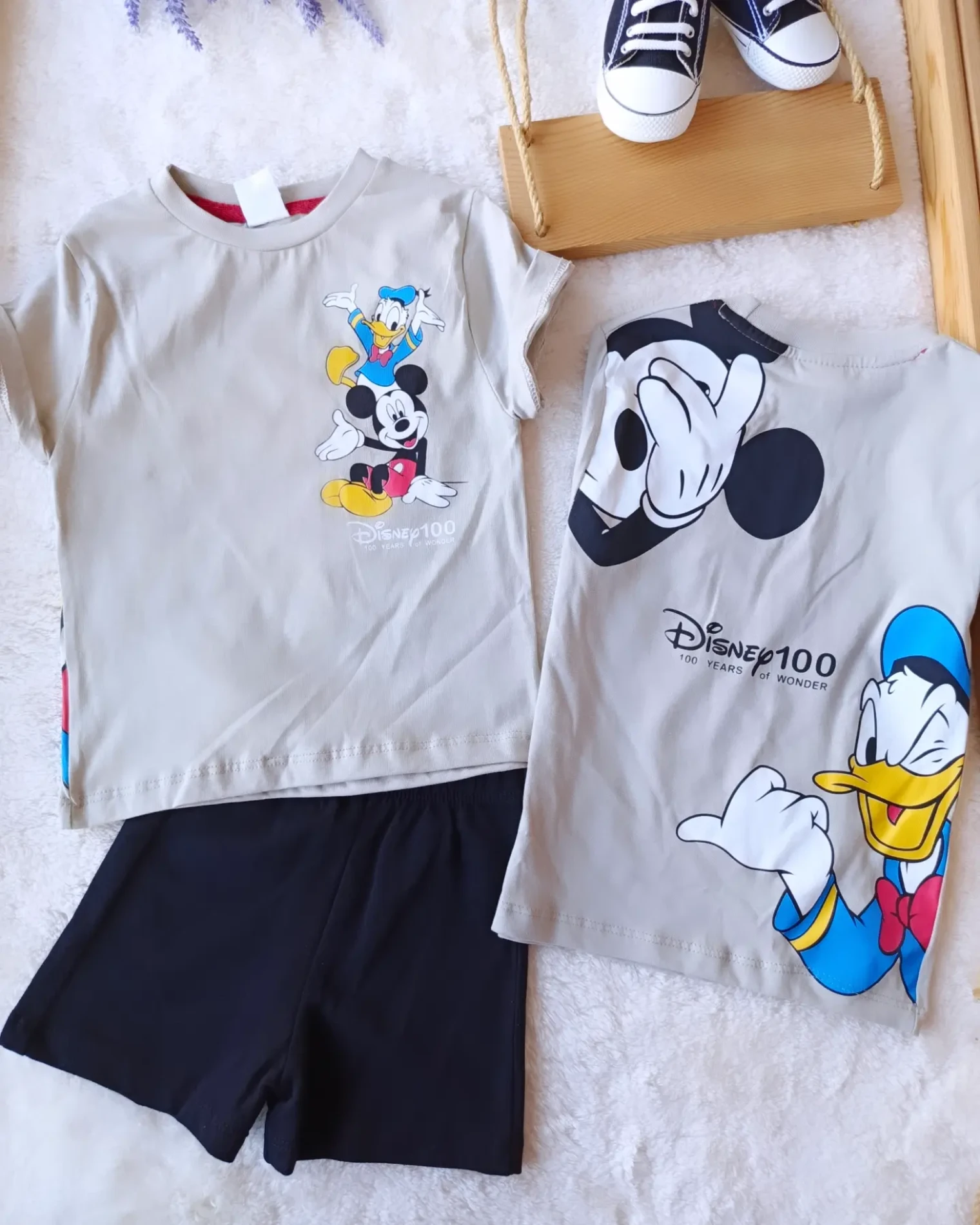 Çocuk Takım Mickey Arkadaşları Sırt Baskılı Bej 1-5 Yaş 