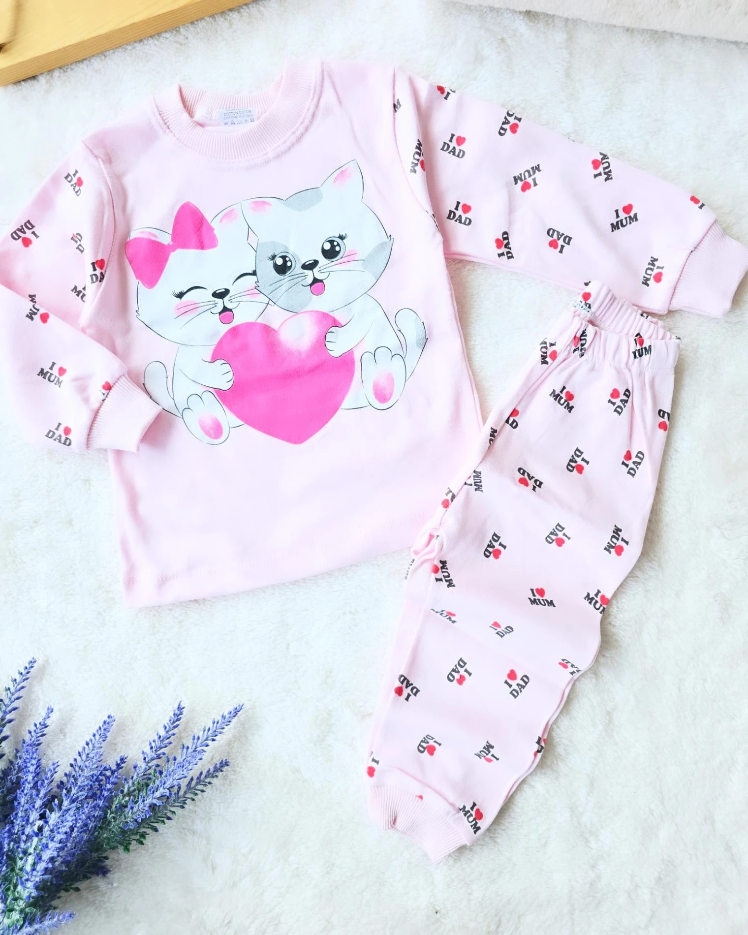 Bebek pijama sevimli kedicikler baskılı 1-2-3 yaş