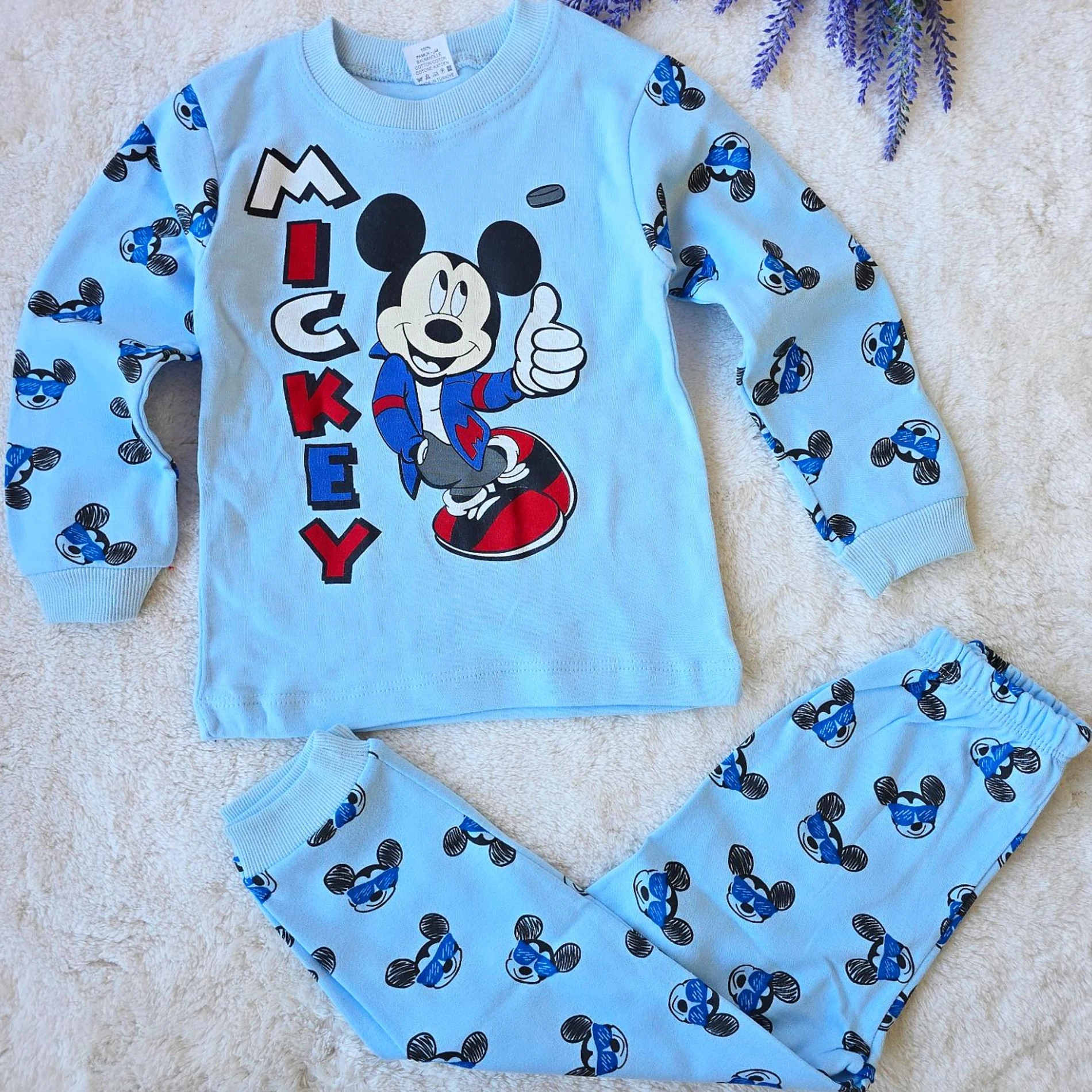 Çocuk Takım Pijama Mickey Baskılı 4-6 Yaş Mavi