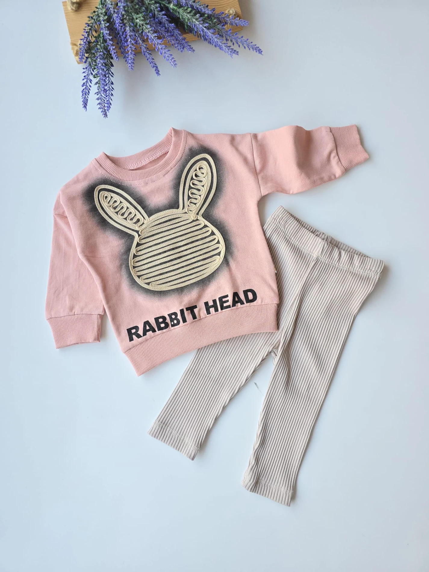 Bebek takım rabbit head işlemeli 6-24 ay