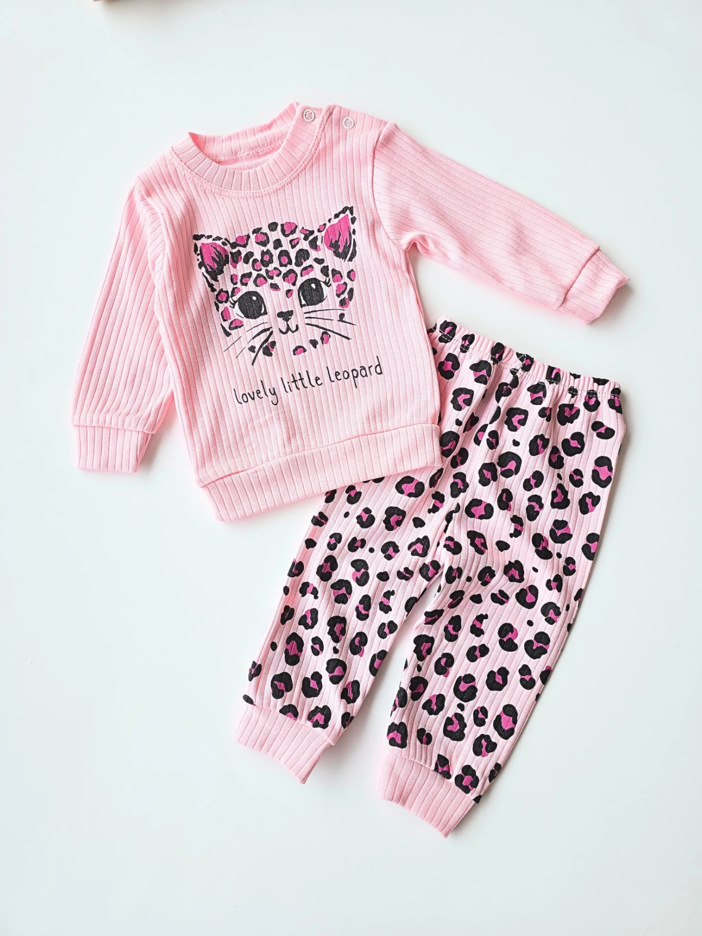 Bebek takım lovely leopar baskılı 6-18 ay pembe