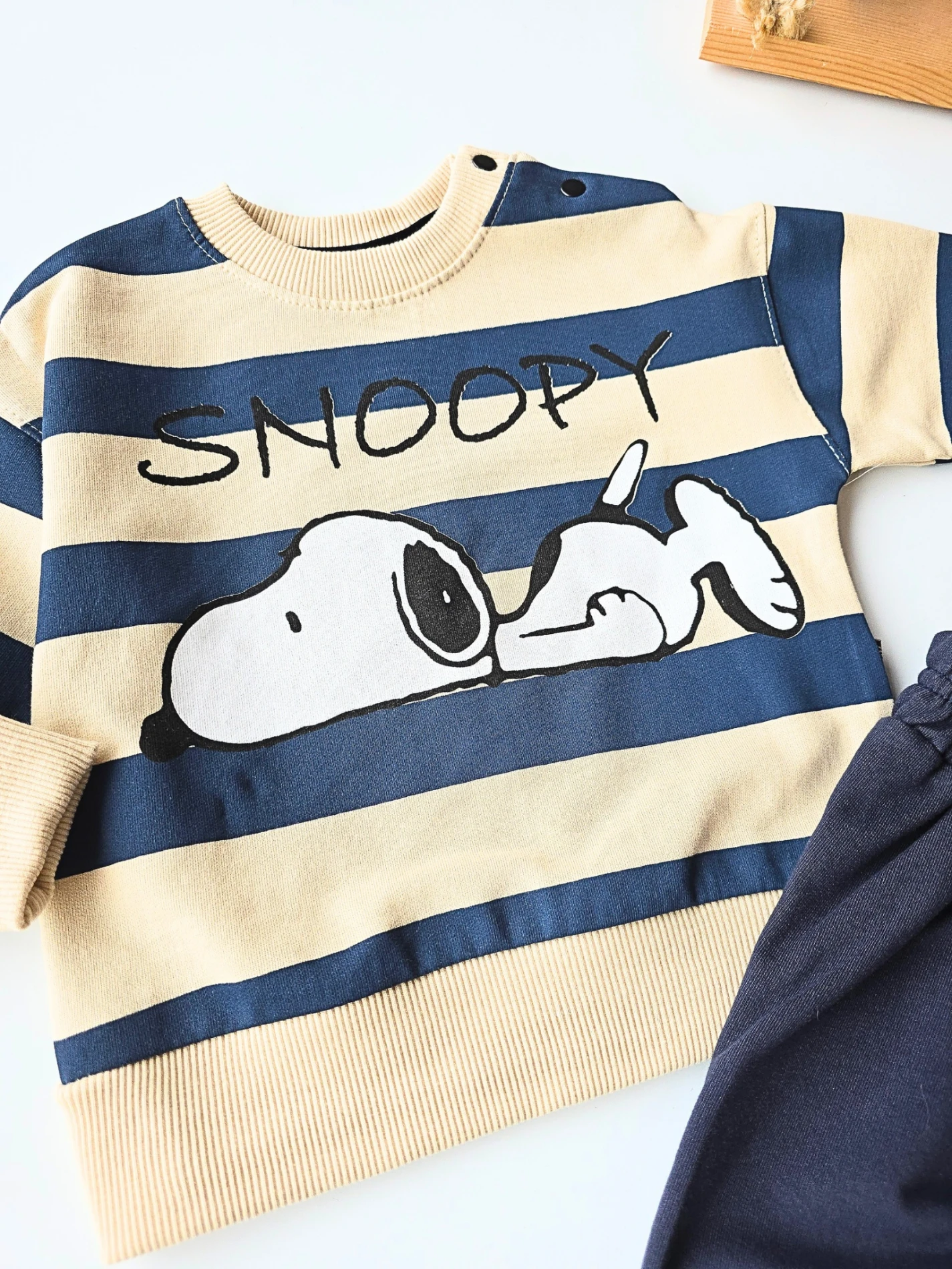 Bebek takım tembel snoopy baskılı çizgili lacivert 6-18 ay