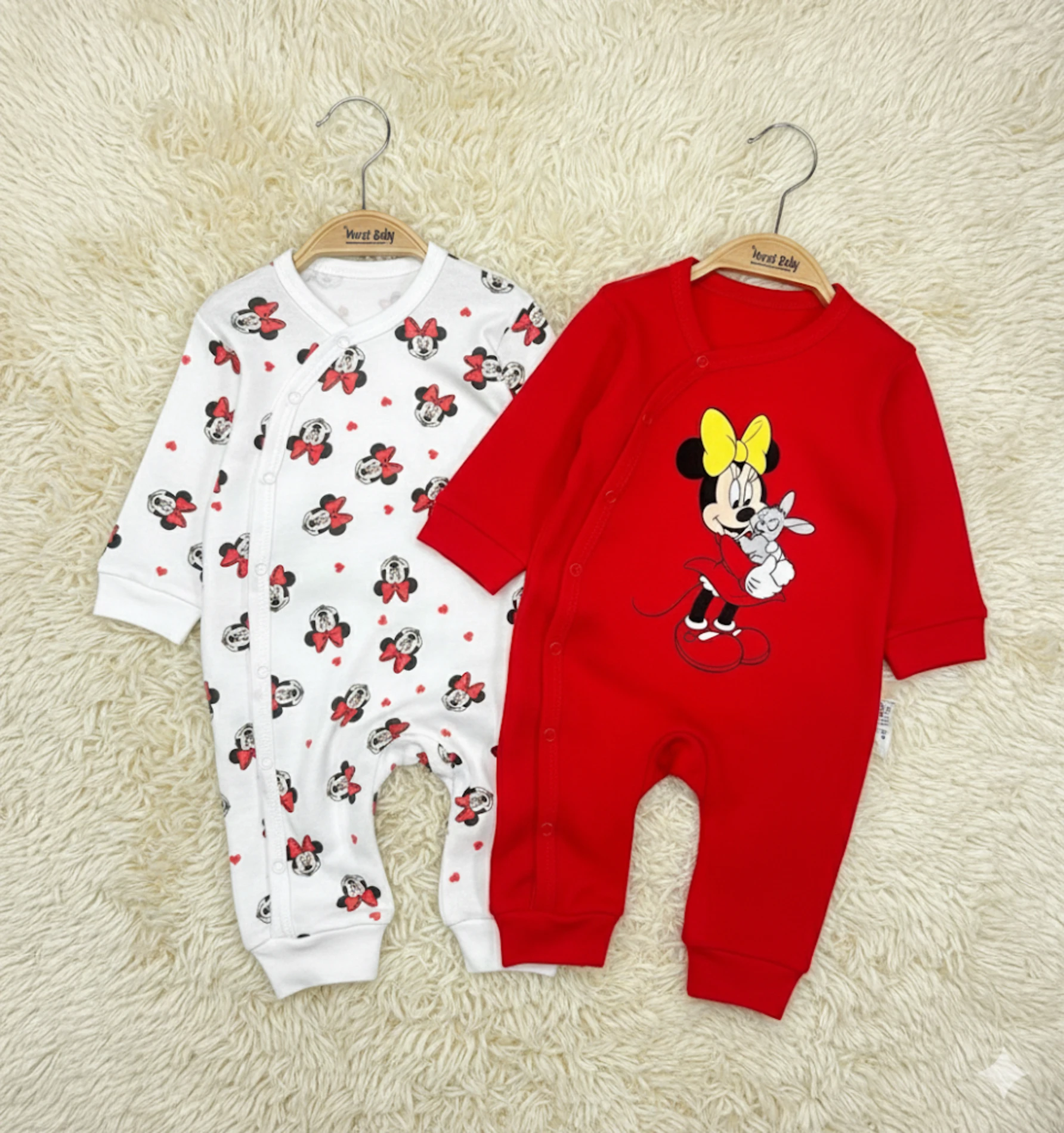 Bebek Tulum Minnie Mouse Baskılı 2'Li %100 Pamuk 