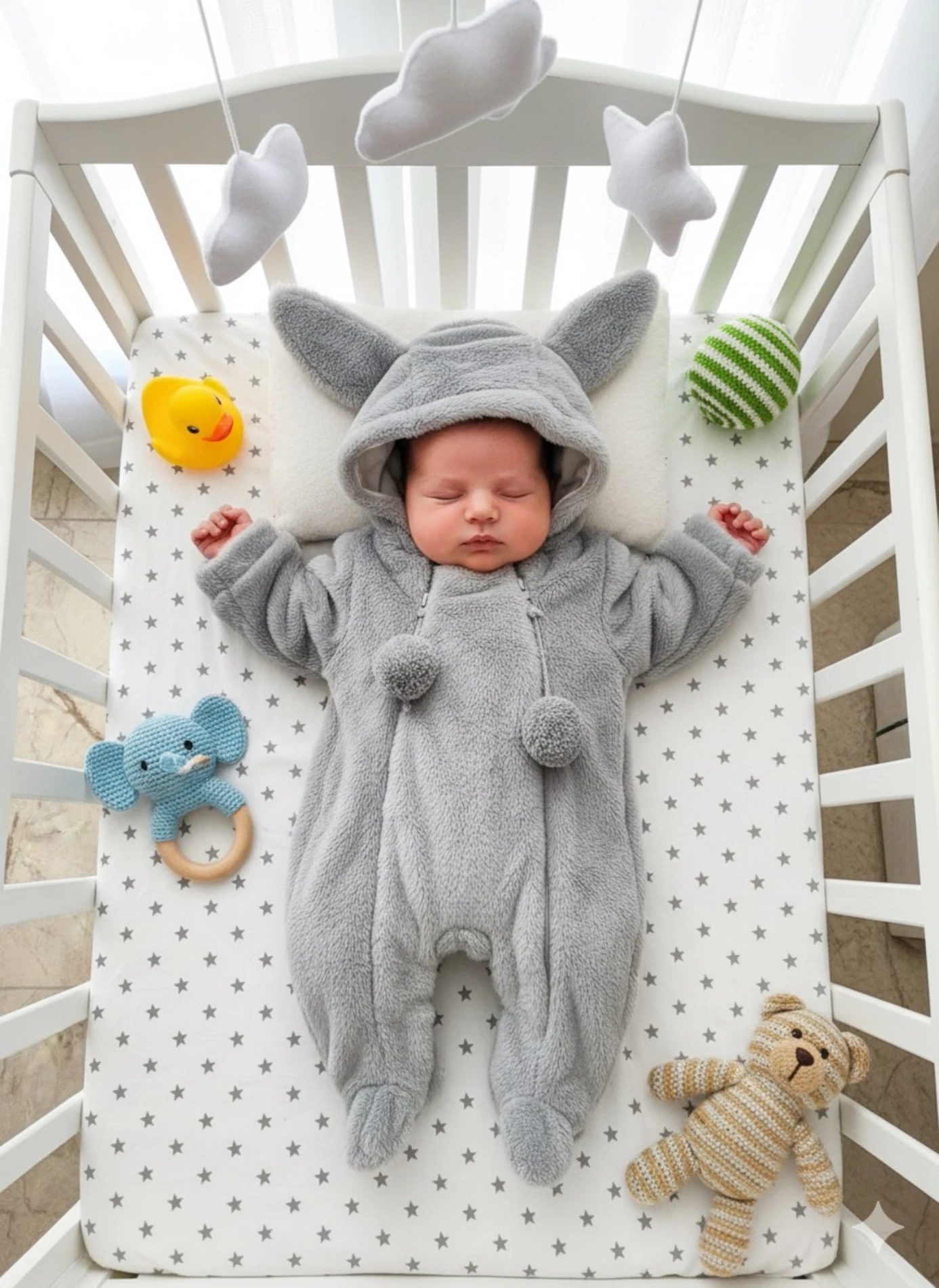 Bebek Tulum Peluş Welsoft Kapşonlu Ponpon Detaylı Fermuarlı 