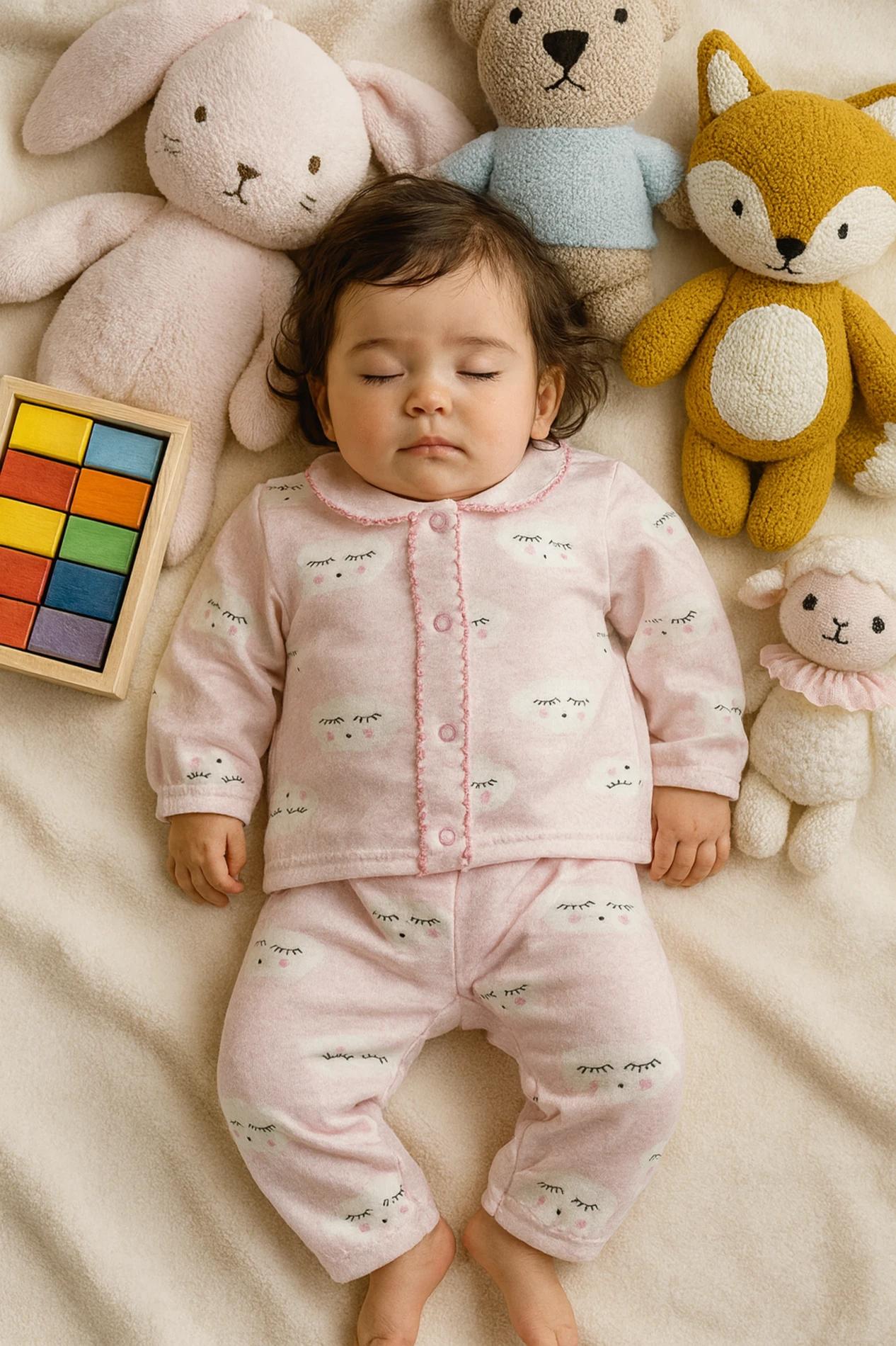 Bebek Bulut Baskılı Pamuklu Pijama Takımı 