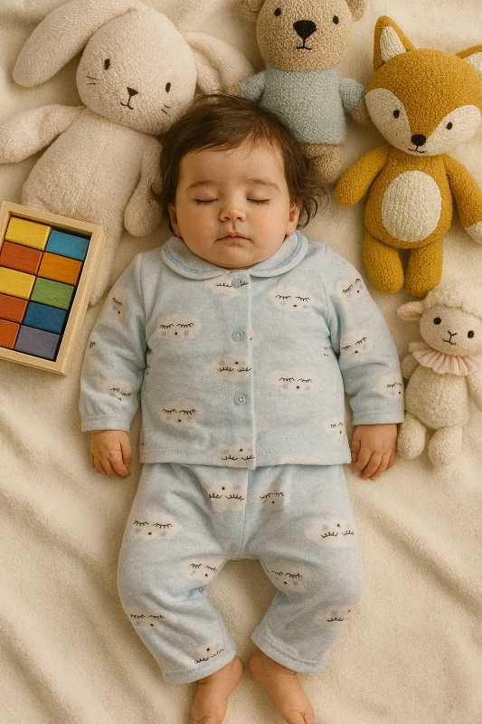 Bebek Bulut Baskılı Pamuklu Pijama Takımı 