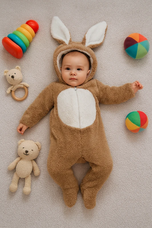 Bebek Wellsoft Tavşan Kulaklı Fermuarlı Tulum