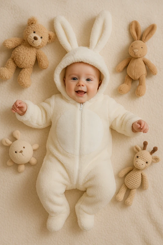 Bebek Wellsoft Tavşan Kulaklı Fermuarlı Tulum