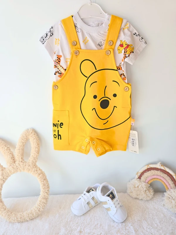 Bebek tulum pooh baskılı kısa kol t-shrt 6-24 ay sarı