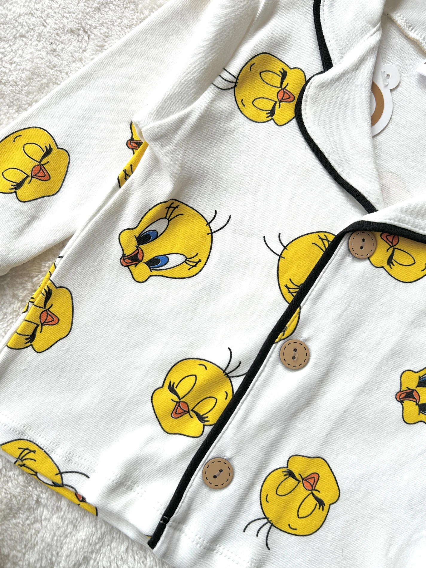 Çocuk Takım tweety baskılı düğmeli pijama 3-6 yaş beyaz