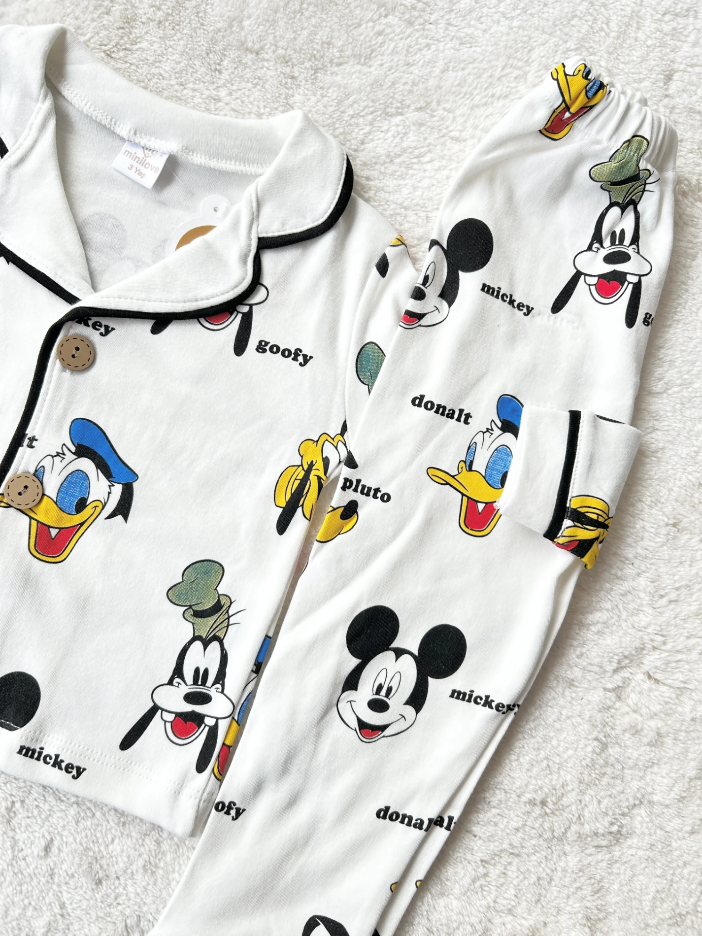 Çocuk Takım pijama mickey-donalt baskılı 3-6 yaş beyaz