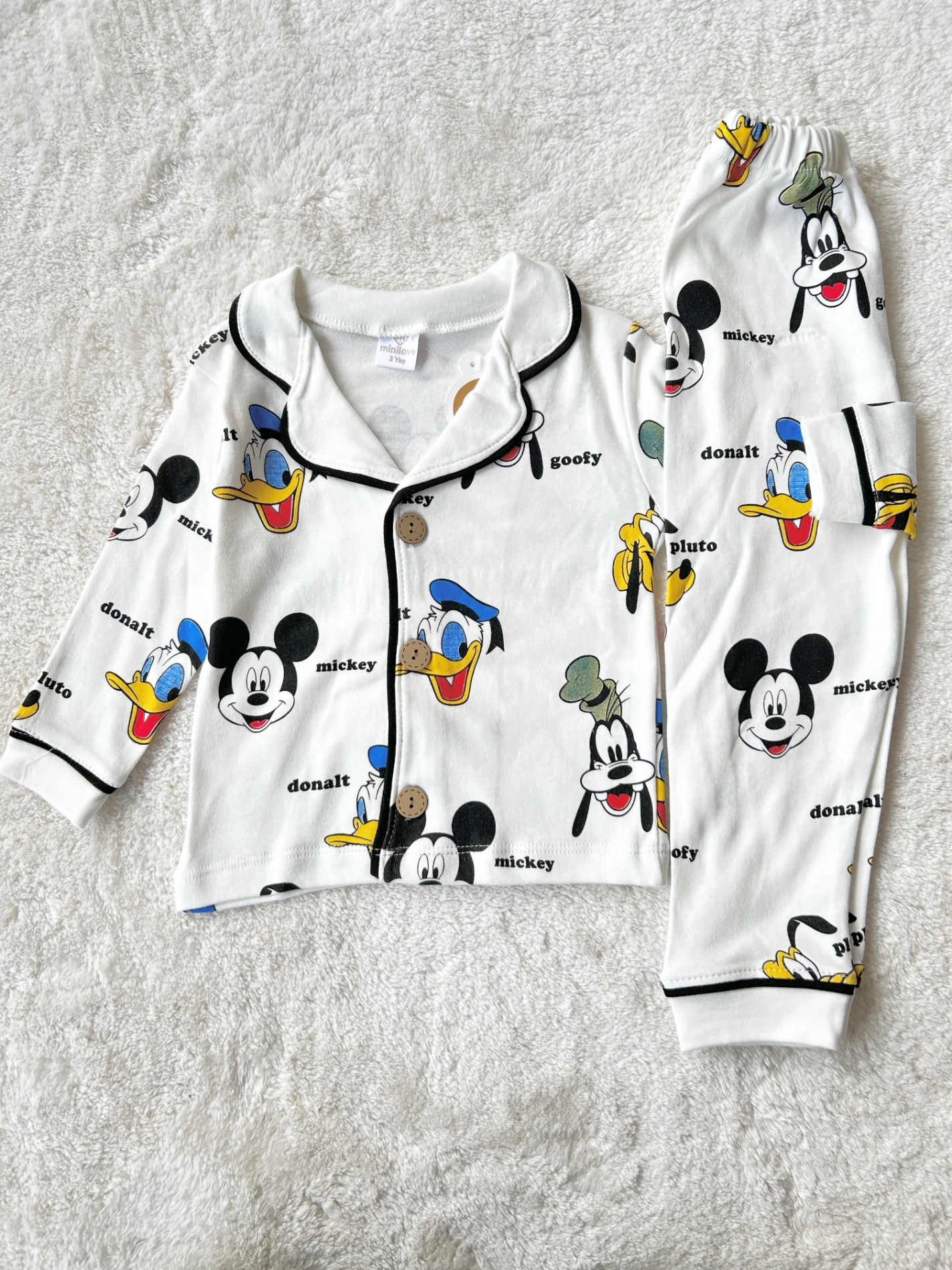 Çocuk Takım pijama mickey-donalt baskılı 3-6 yaş beyaz