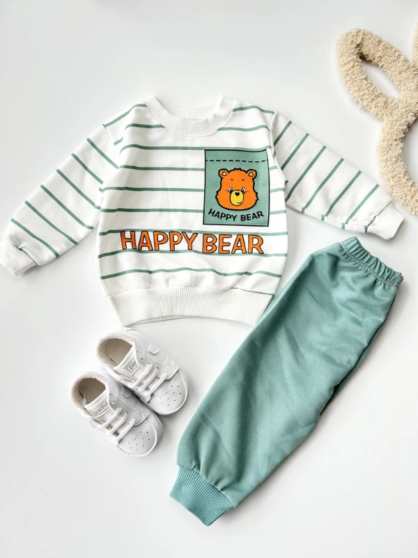 Bebek Takım happy bear baskılı yeşil