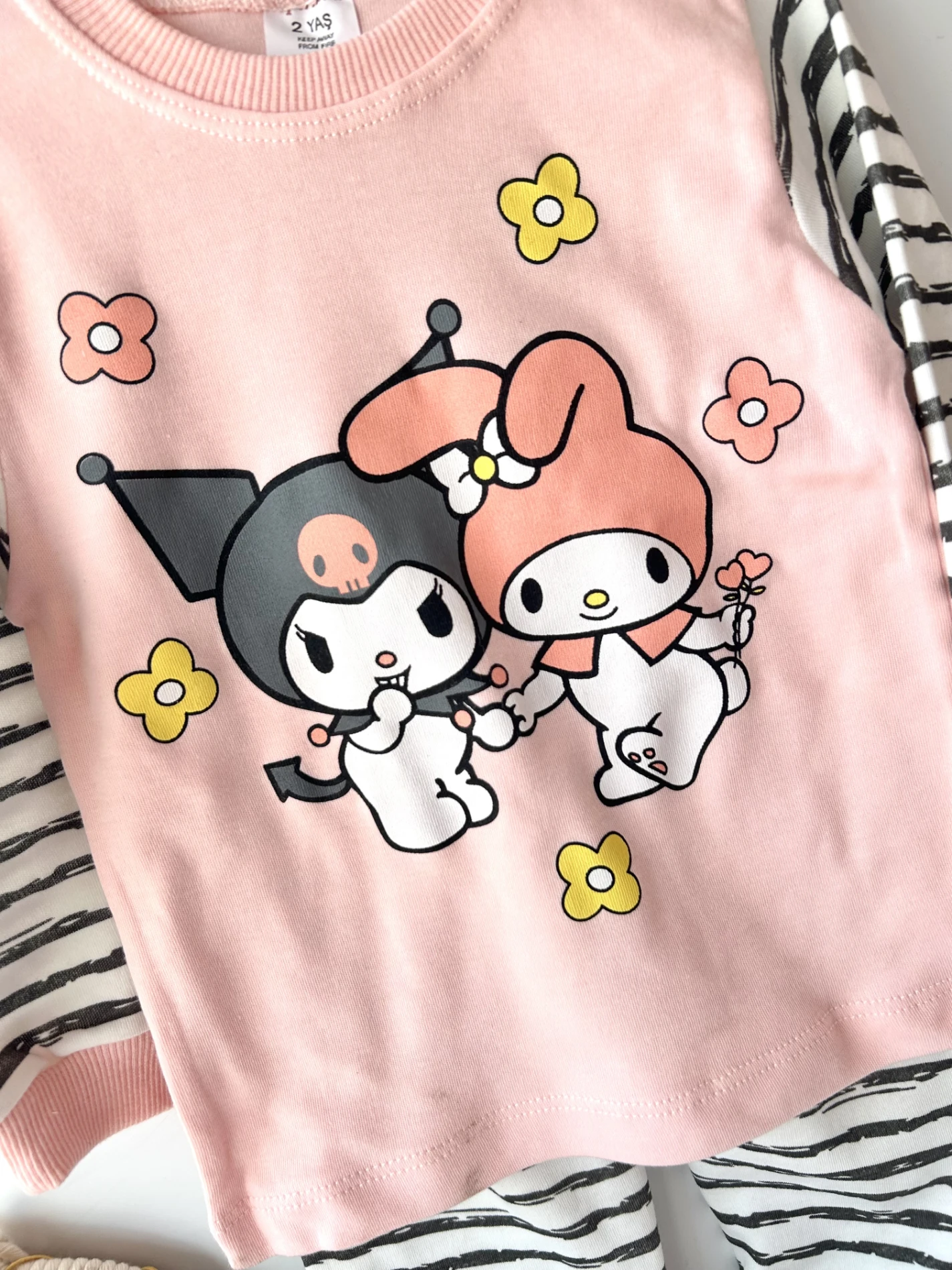 Bebek takım pijama kromi baskılı 1-3 yaş çizgili pembe