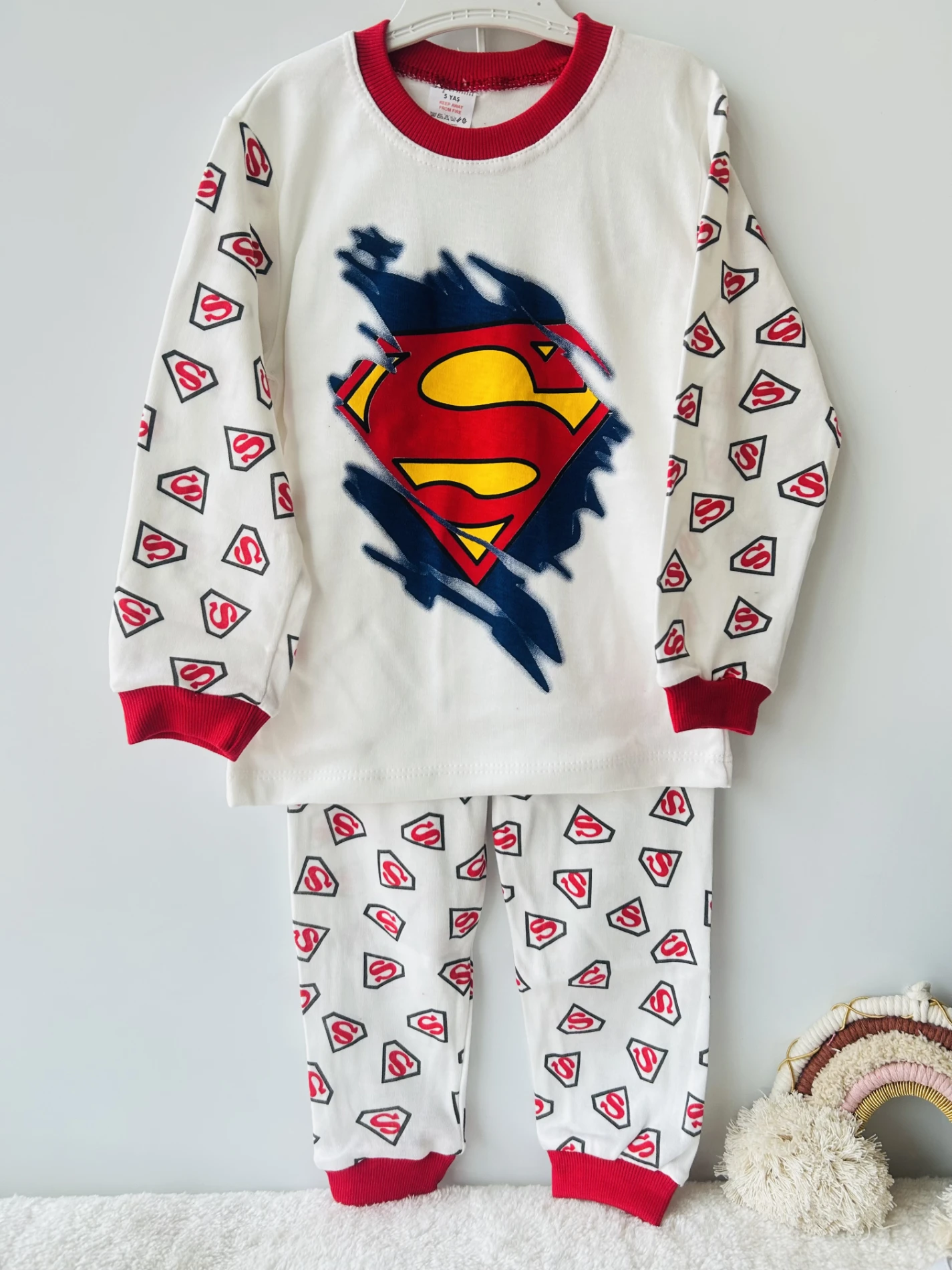 çocuk takım pijama supermen baskılı 4-6 yaş beyaz