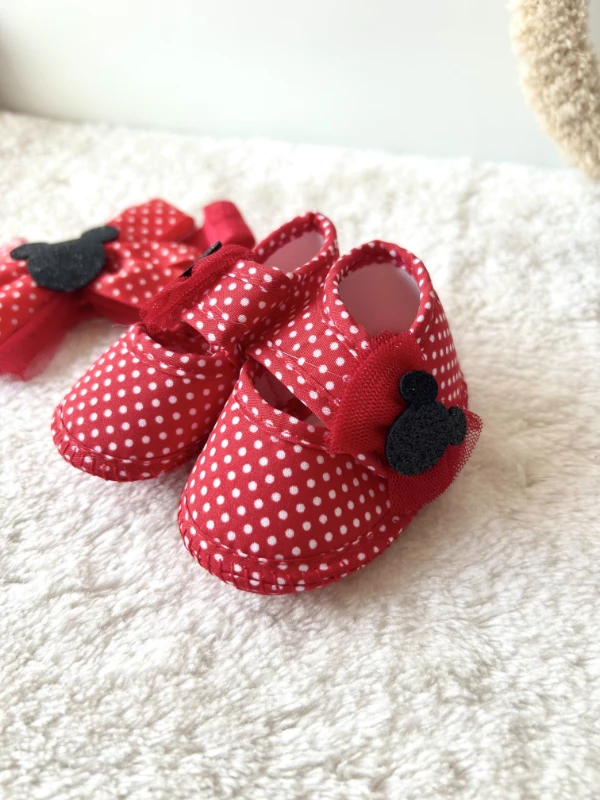 Bebek ayakkabı ve saç bant minnie detaylı 0-6 ay kırmızı