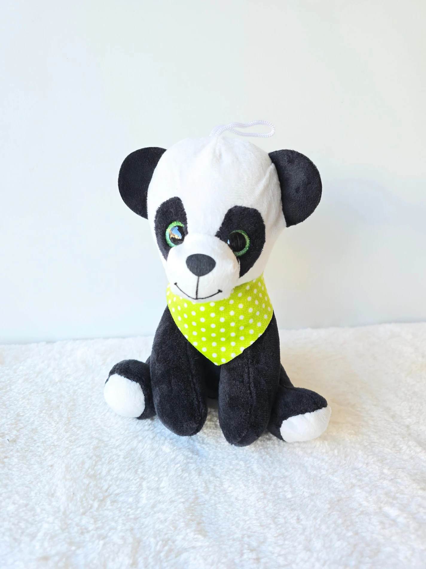 Bebek oyuncak yeşil fularlı panda 20 cm 