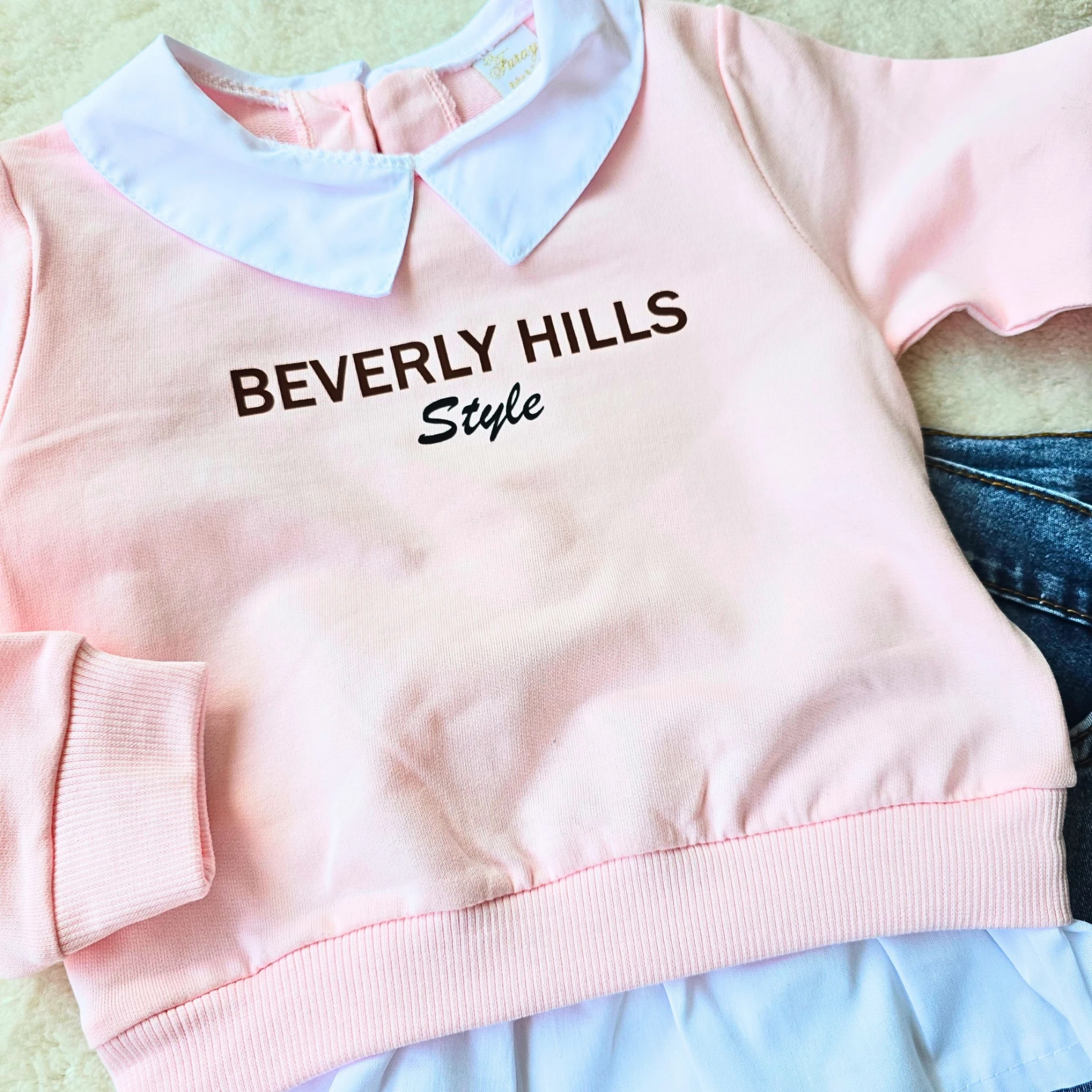 Çocuk Takım bebe yaka gömlek detaylı beverly hills baskılı2'li 1-4 yaş pembe