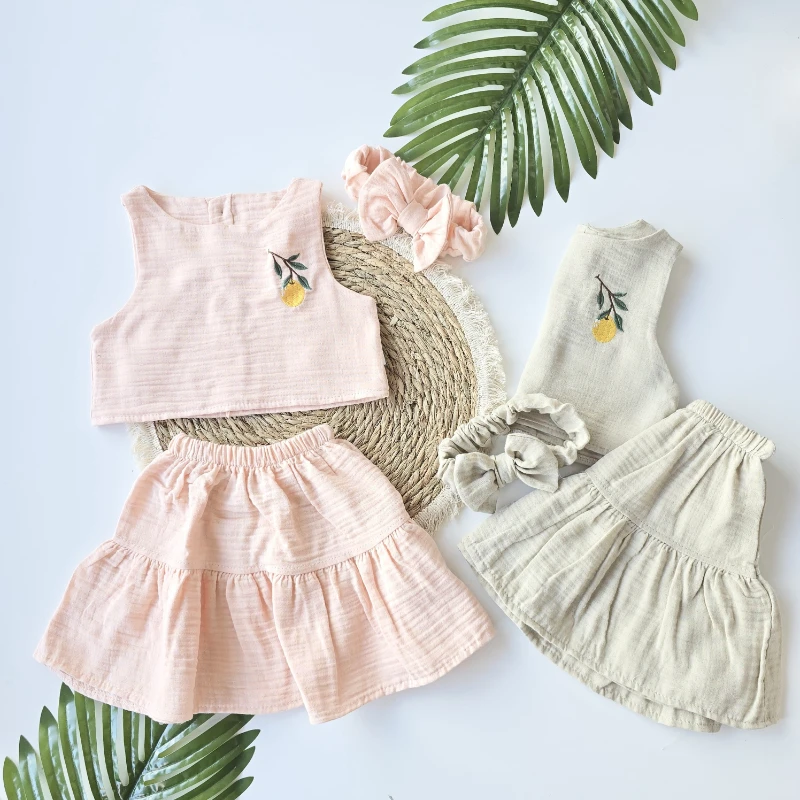 Çocuk Takım Müslin Kumaş Etekli Bandana Hediyeli 2-5 Yaş