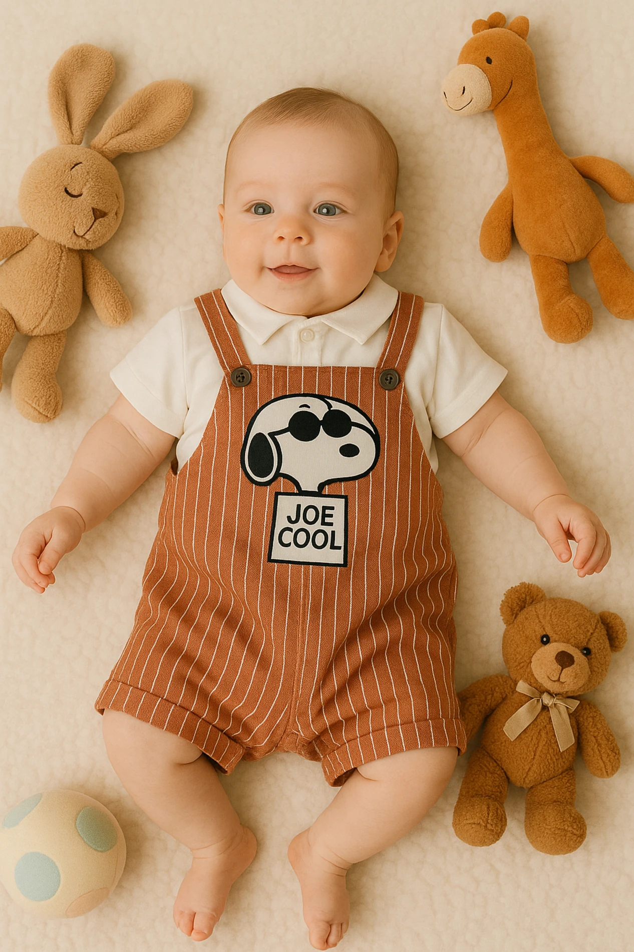 Bebek Salopet Çizgili Joe Cool Baskılı 6-18 Ay Kiremit