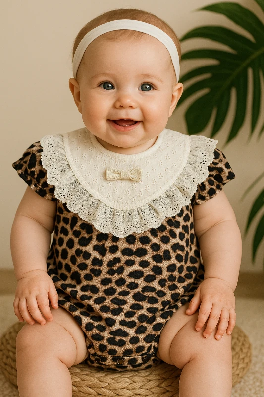 Bebek Romper Leopar Güpür Detaylı 9-24 Ay