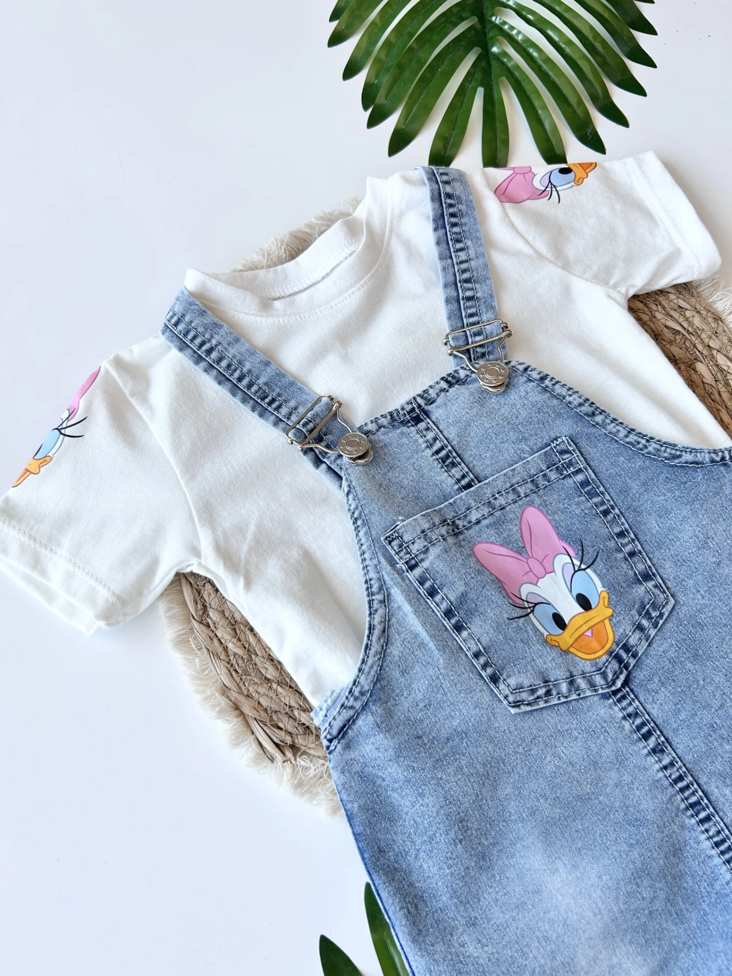 Çocuk Salopet Kot Daisy Duck Baskılı 2-6 Yaş Mavi