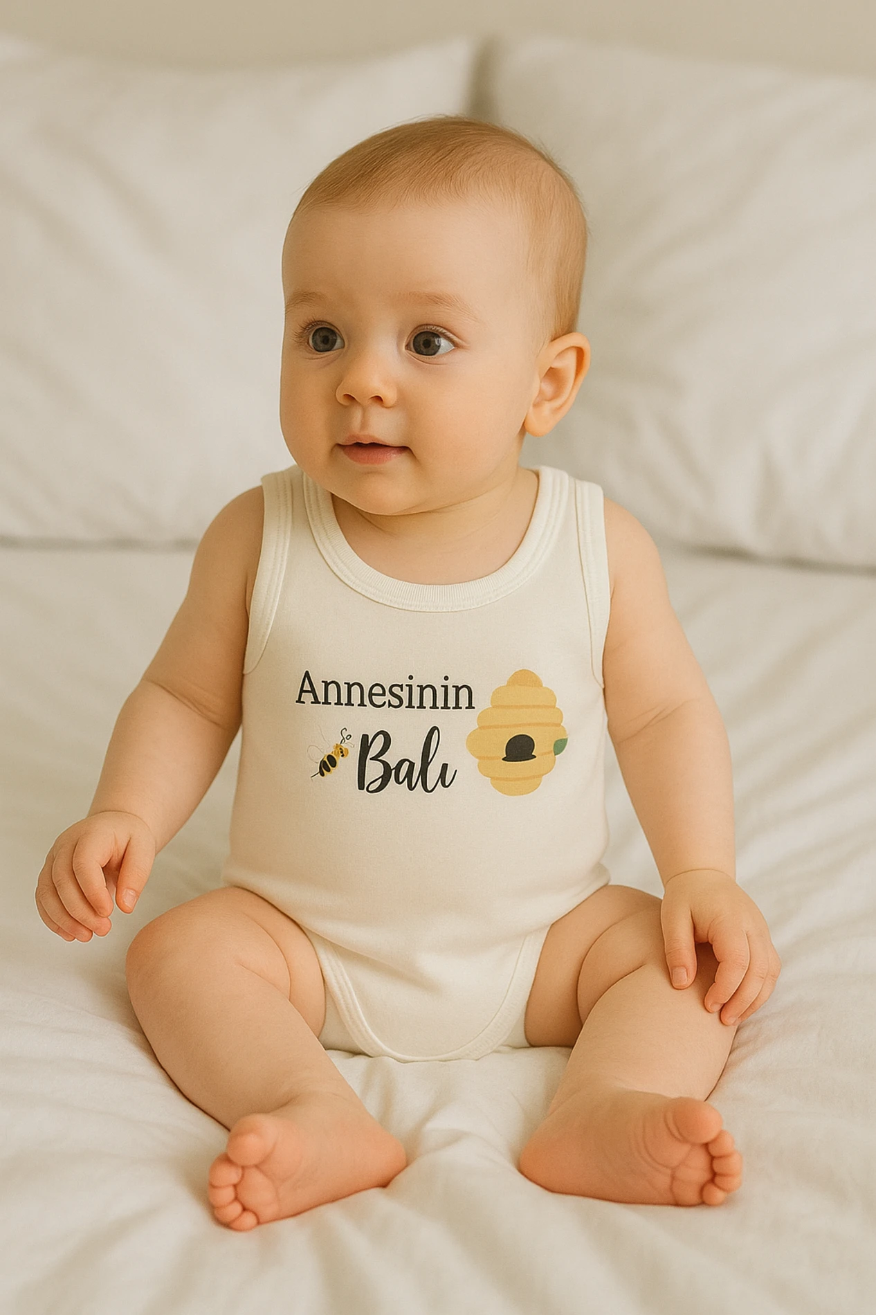 Bebek Zıbın Annesinin Balı Baskılı Sıfır Kol 